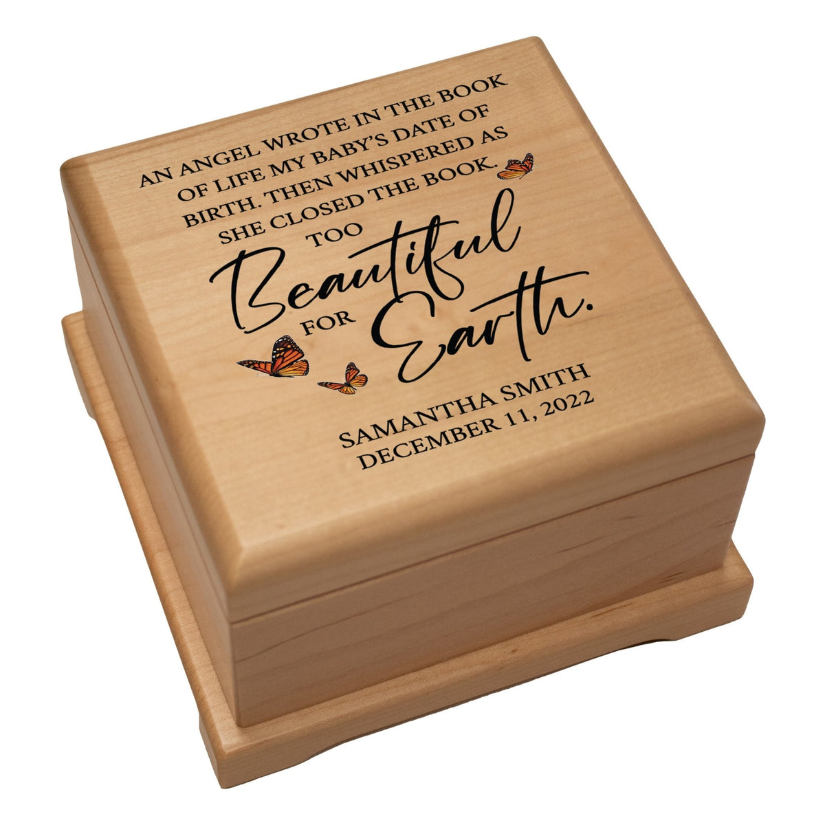 Custom Memorial Keepsake Urn Box for Human Ashes - An Angel In The Book of Life - LifeSong Milestones