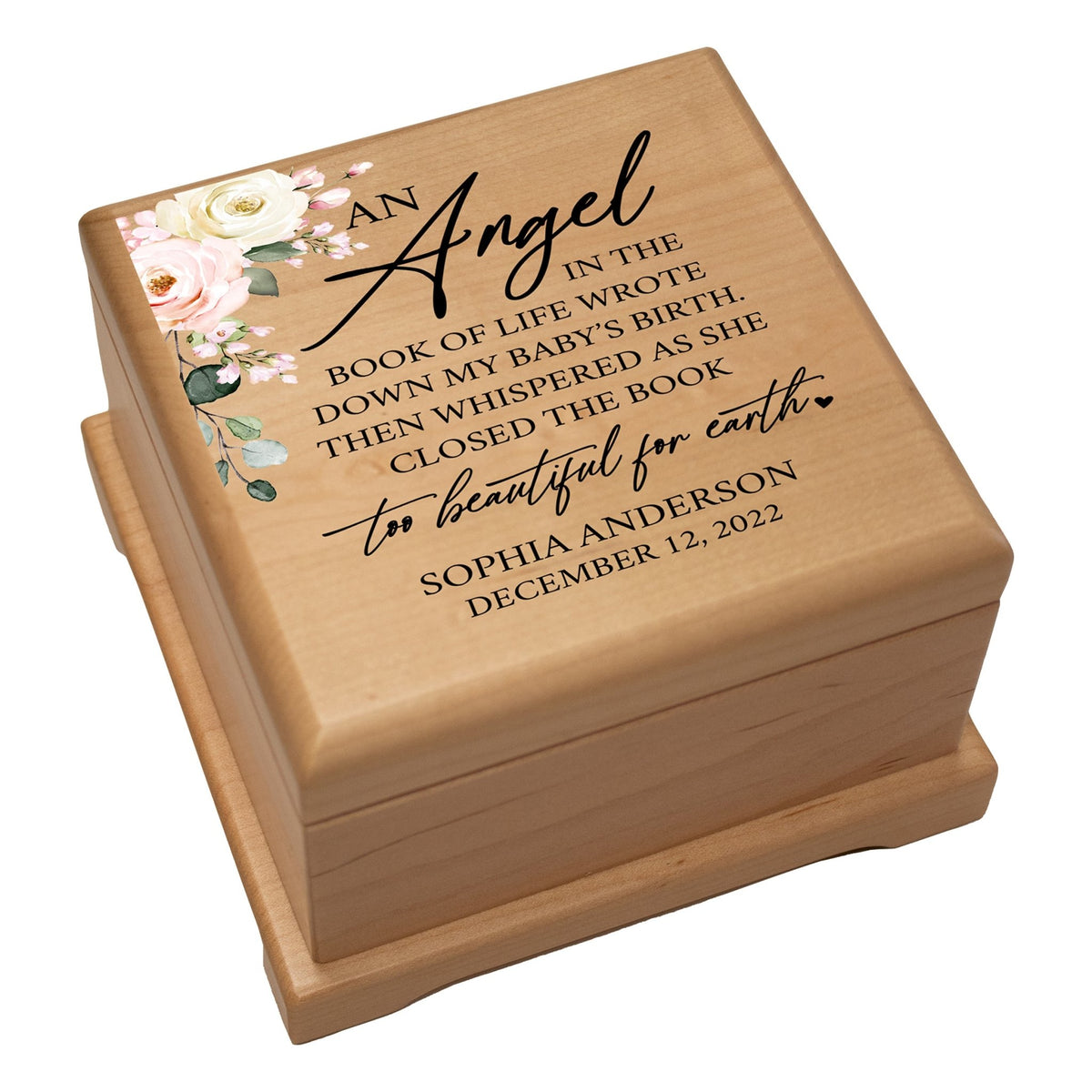 Custom Memorial Keepsake Urn Box for Human Ashes - An Angel In The Book of Life - LifeSong Milestones