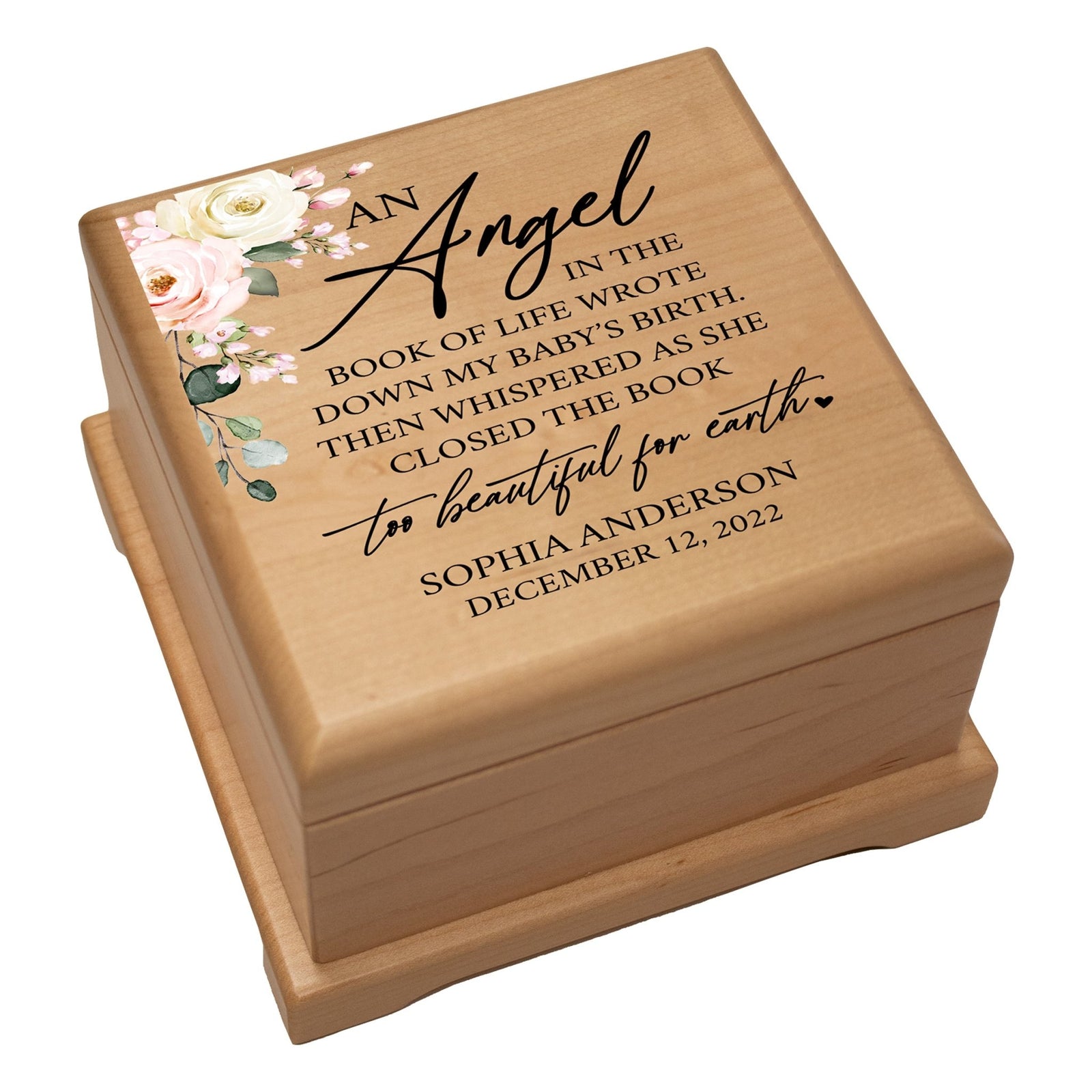 Custom Memorial Keepsake Urn Box for Human Ashes - An Angel In The Book of Life - LifeSong Milestones