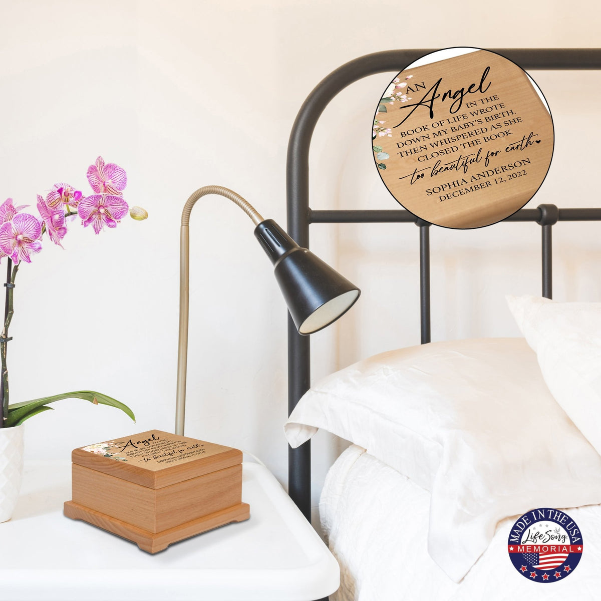 Custom Memorial Keepsake Urn Box for Human Ashes - An Angel In The Book of Life - LifeSong Milestones