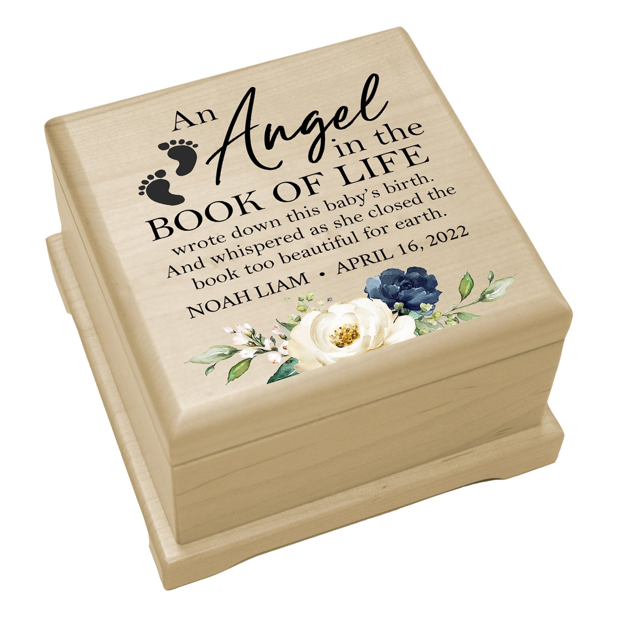 Custom Memorial Keepsake Urn Box for Human Ashes - An Angel In The Book of Life - LifeSong Milestones