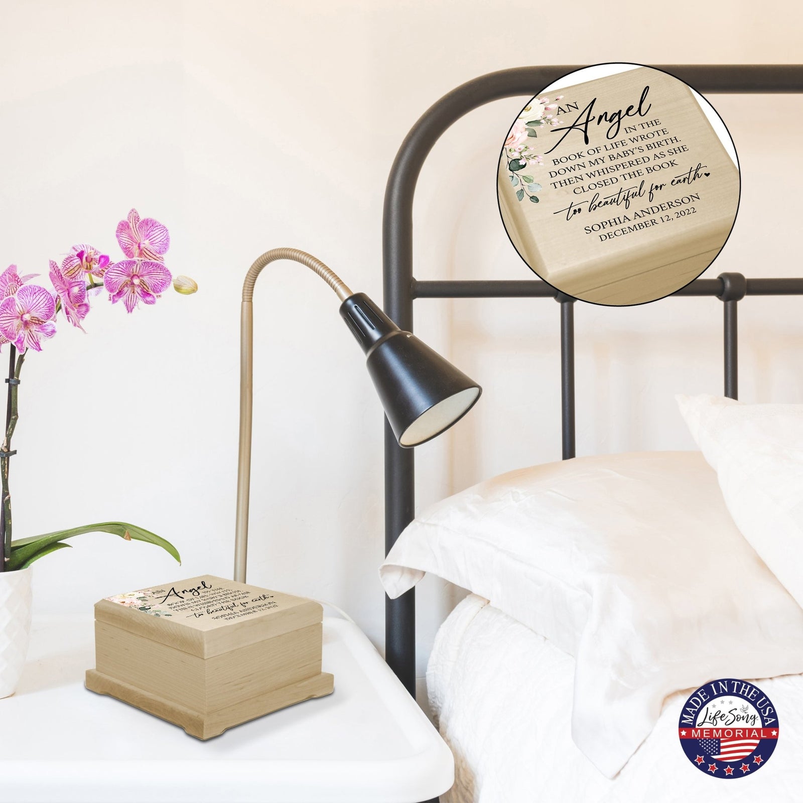 Custom Memorial Keepsake Urn Box for Human Ashes - An Angel In The Book of Life - LifeSong Milestones