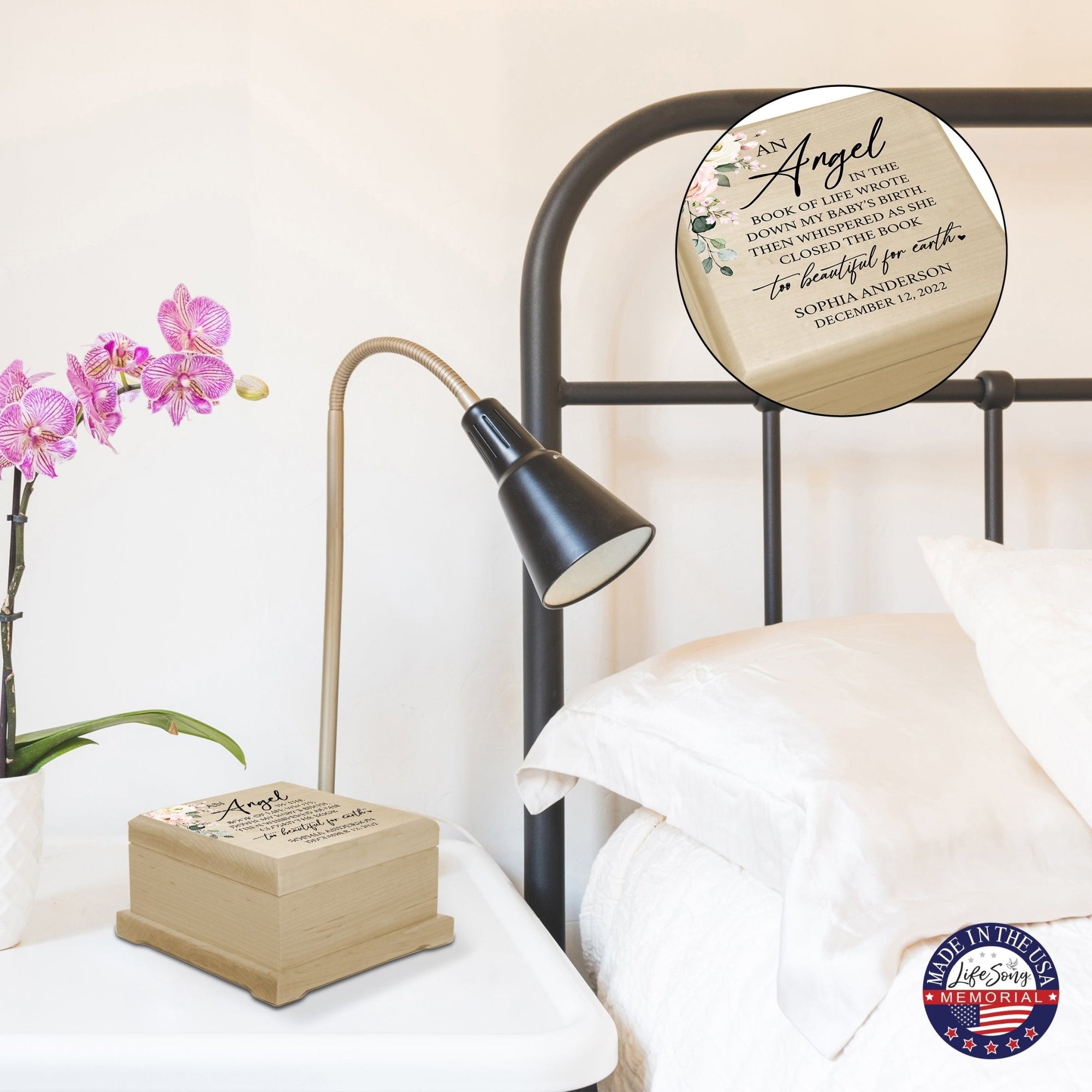 Custom Memorial Keepsake Urn Box for Human Ashes - An Angel In The Book of Life - LifeSong Milestones