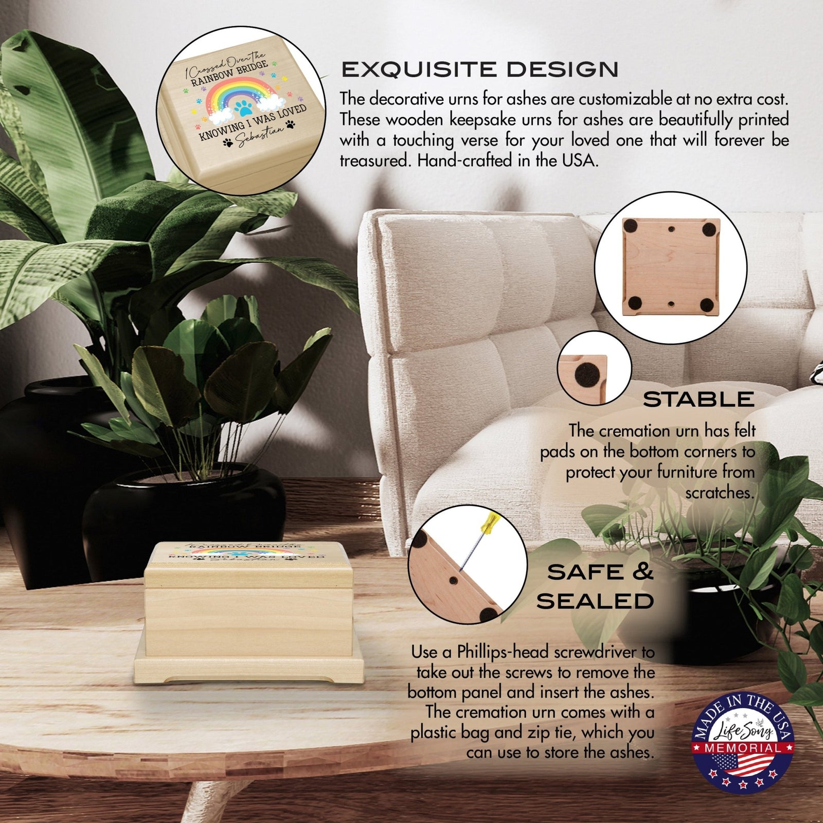 Custom Memorial Keepsake Urn Box for Pet Ashes - I Crossed Over The Rainbow - LifeSong Milestones