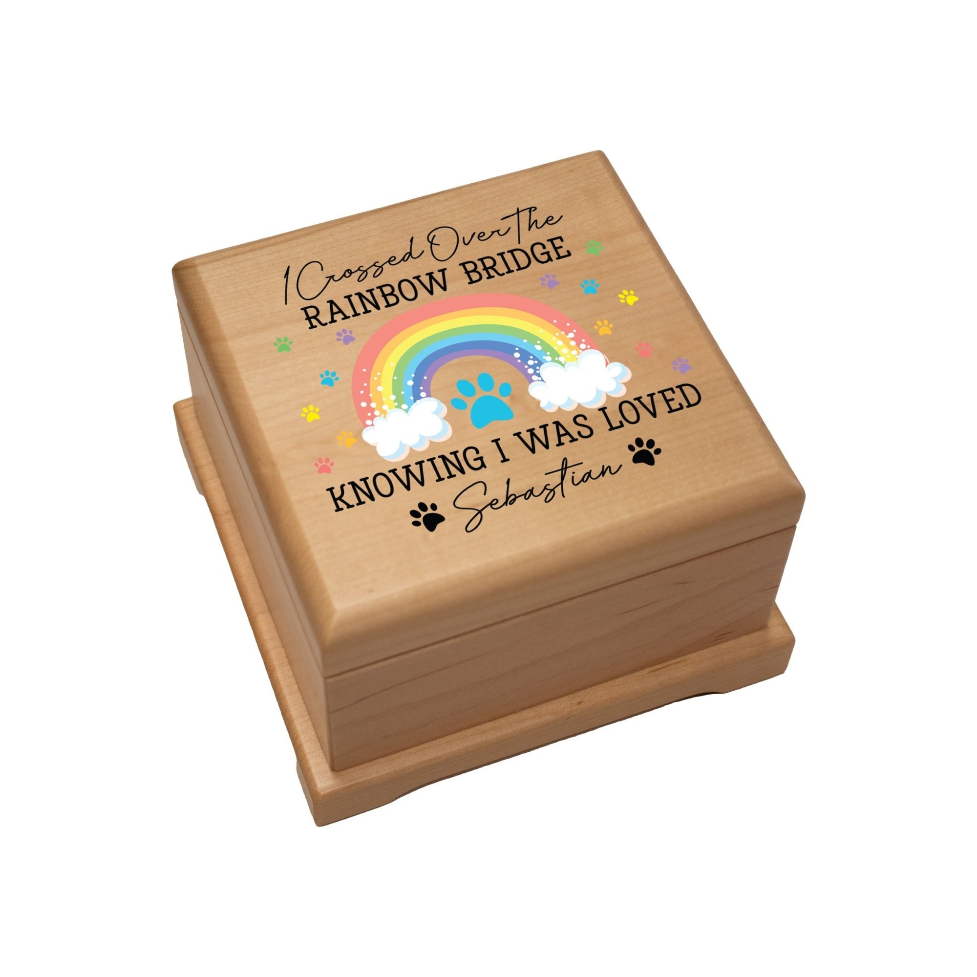 Custom Memorial Keepsake Urn Box for Pet Ashes - I Crossed Over The Rainbow - LifeSong Milestones
