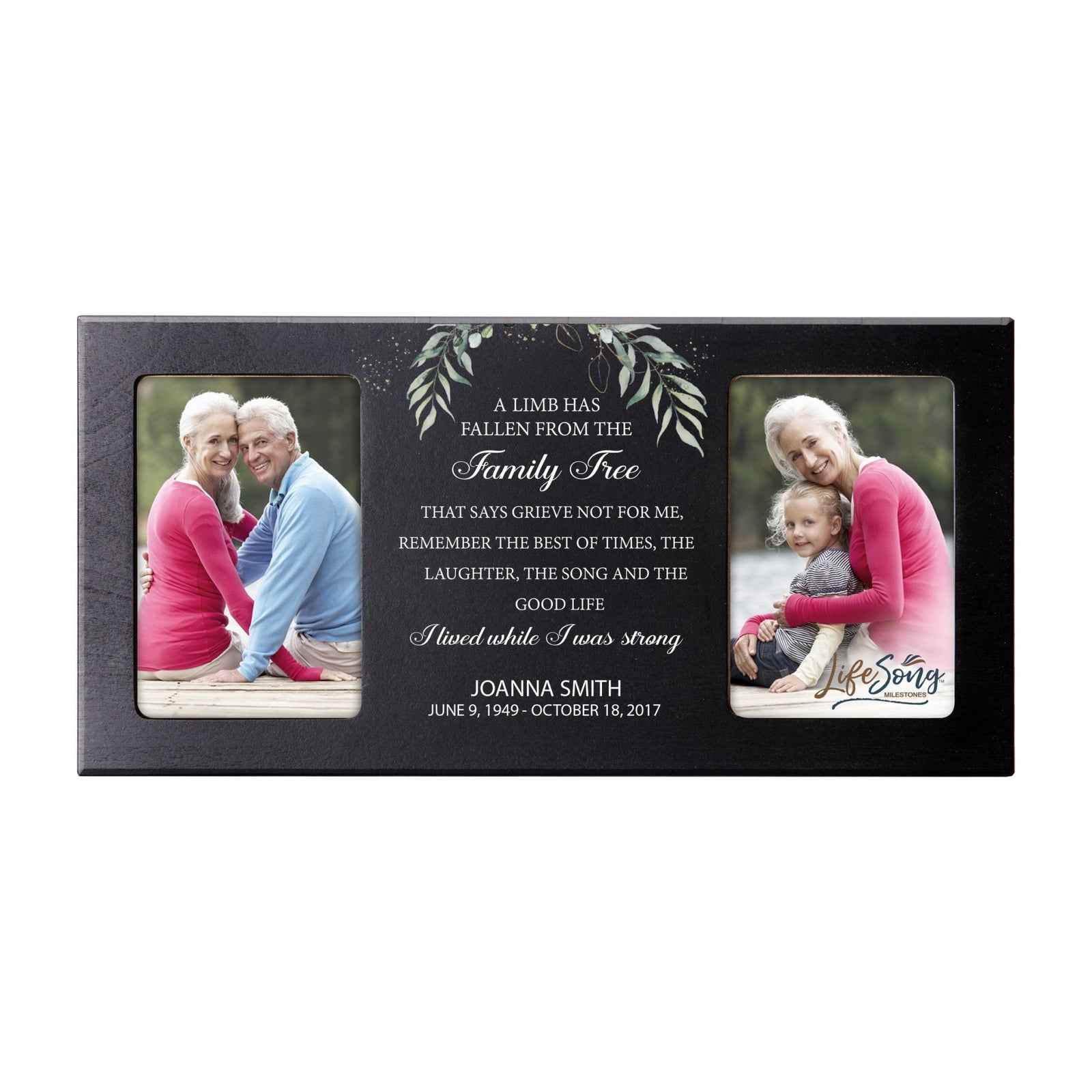 Custom Memorial Picture Frame 16x8in Holds Two 4x6in Photos - A Limb Has Fallen - LifeSong Milestones