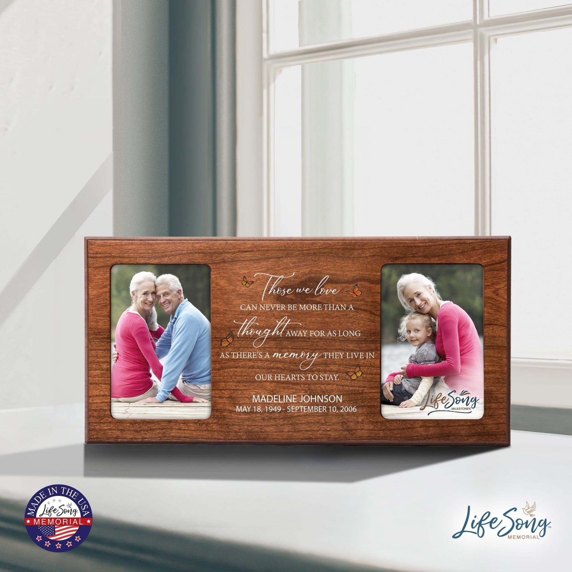 Custom Memorial Picture Frame 16x8in Holds Two 4x6in Photos - A Memory They Live In - LifeSong Milestones