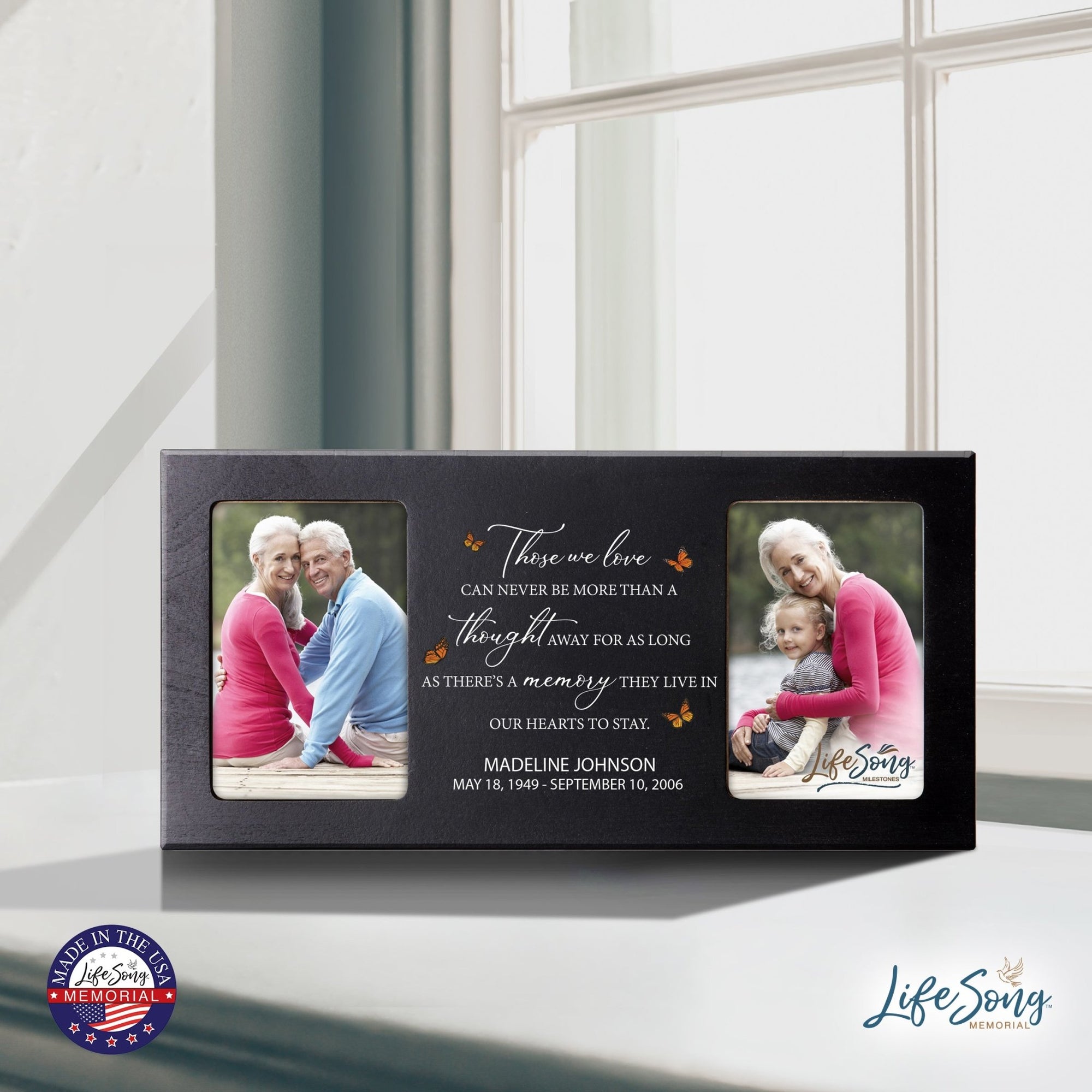 Custom Memorial Picture Frame 16x8in Holds Two 4x6in Photos - A Memory They Live In - LifeSong Milestones