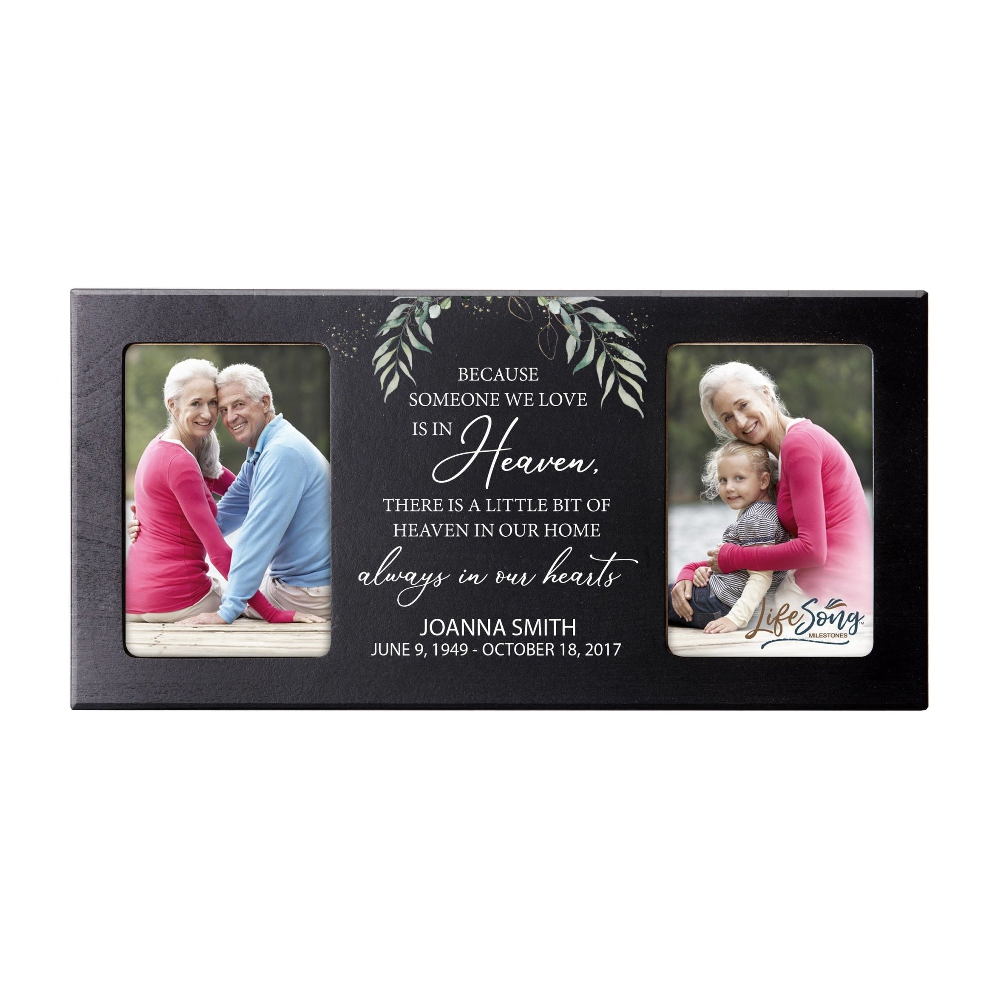 Custom Memorial Picture Frame 16x8in Holds Two 4x6in Photos - Always In Our Home - LifeSong Milestones