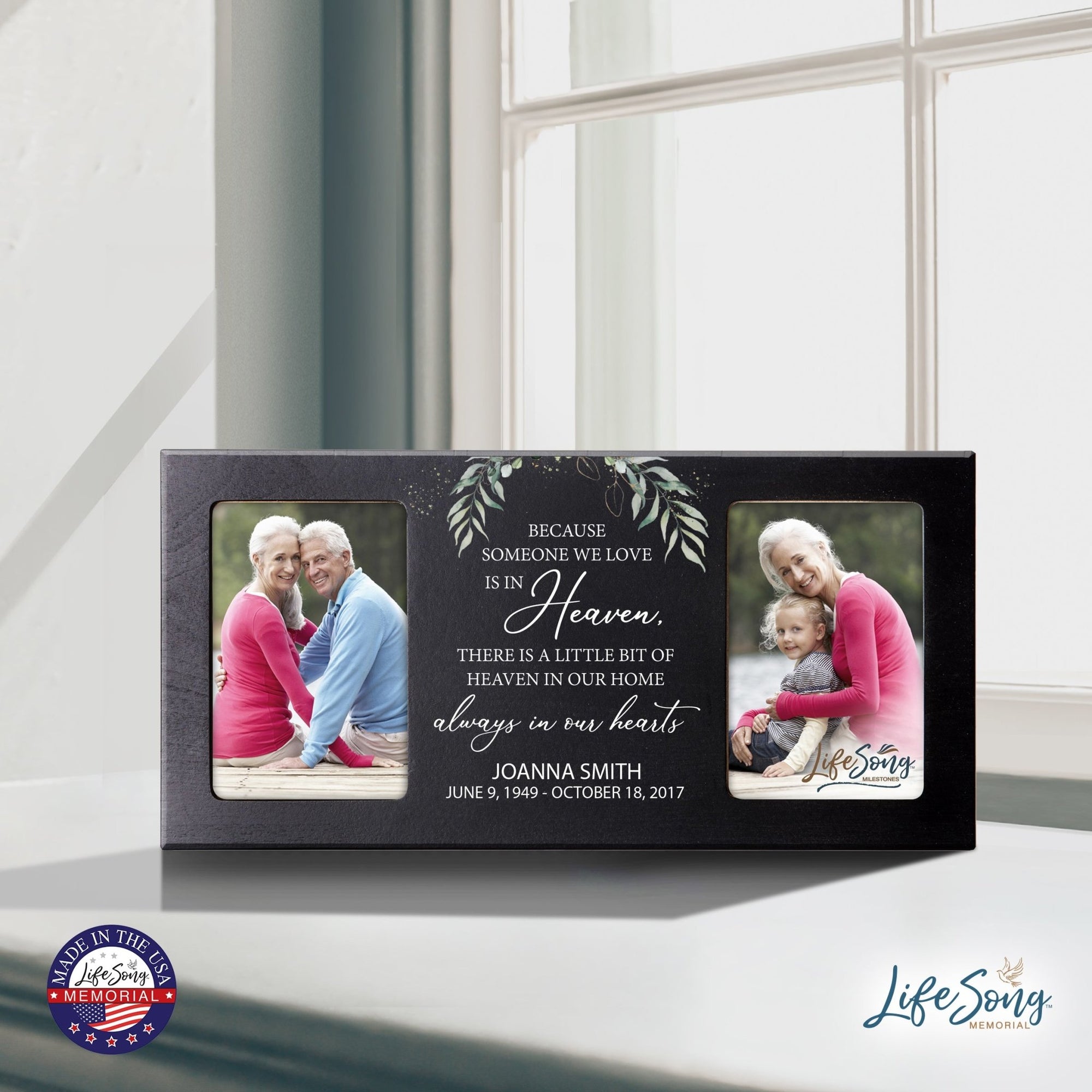 Custom Memorial Picture Frame 16x8in Holds Two 4x6in Photos - Always In Our Home - LifeSong Milestones