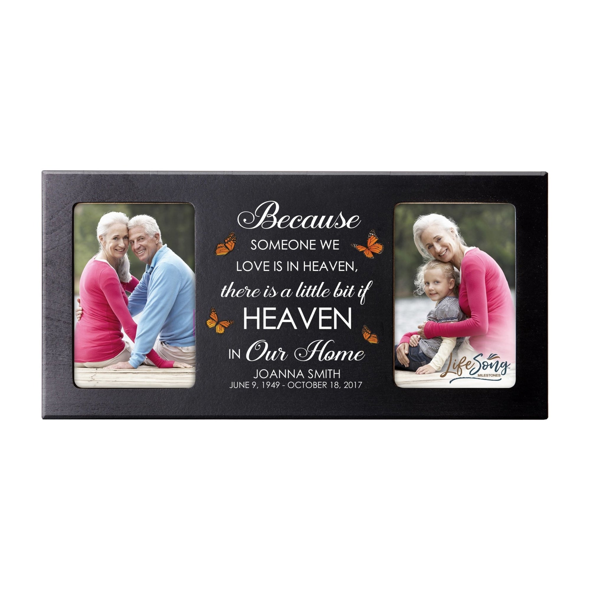 Custom Memorial Picture Frame 16x8in Holds Two 4x6in Photos - Because Someone We Love - LifeSong Milestones