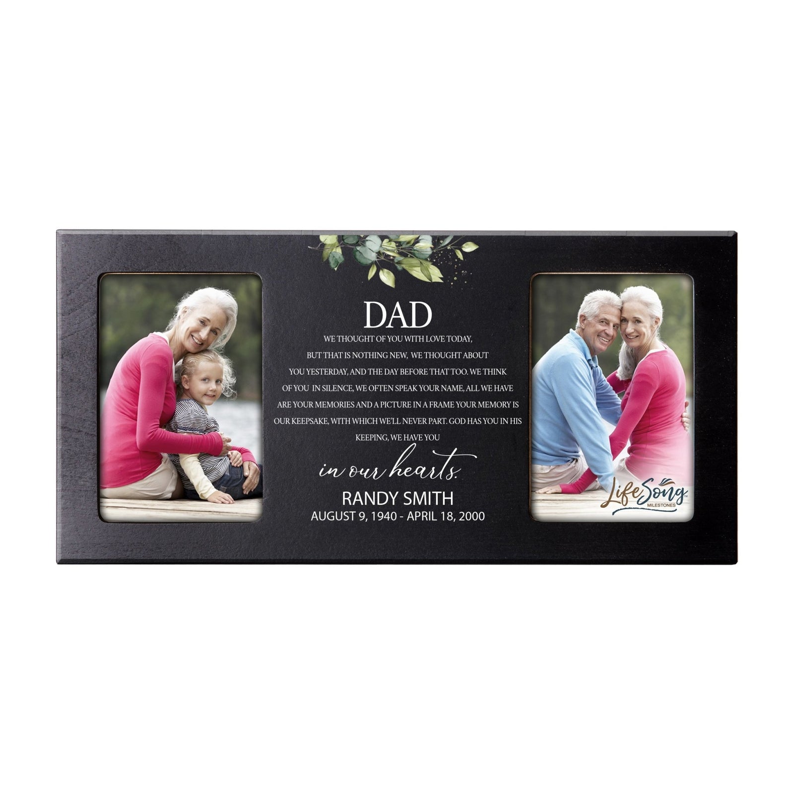 Custom Memorial Picture Frame 16x8in Holds Two 4x6in Photos - Dad, I Thought Of You - LifeSong Milestones