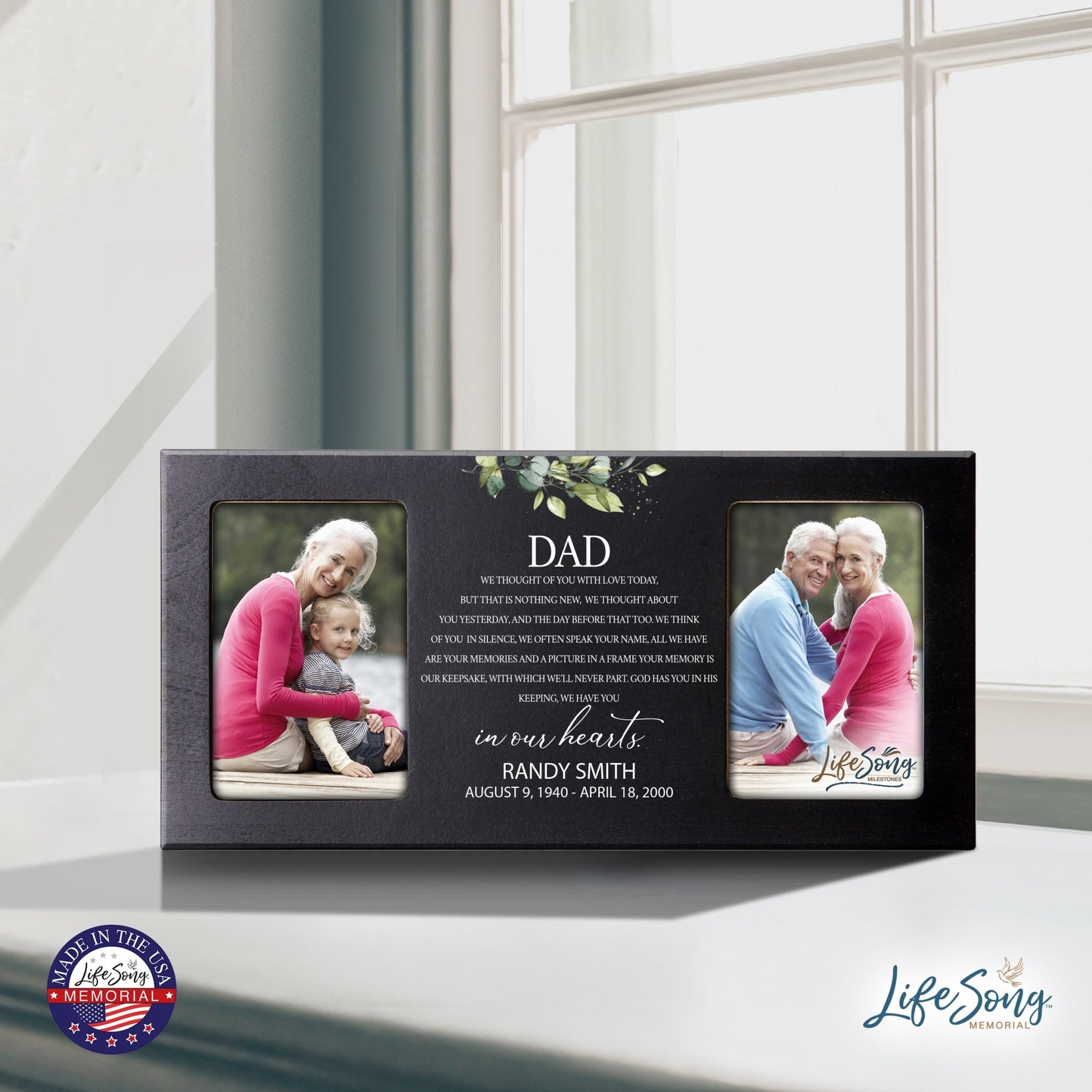 Custom Memorial Picture Frame 16x8in Holds Two 4x6in Photos - Dad, I Thought Of You - LifeSong Milestones