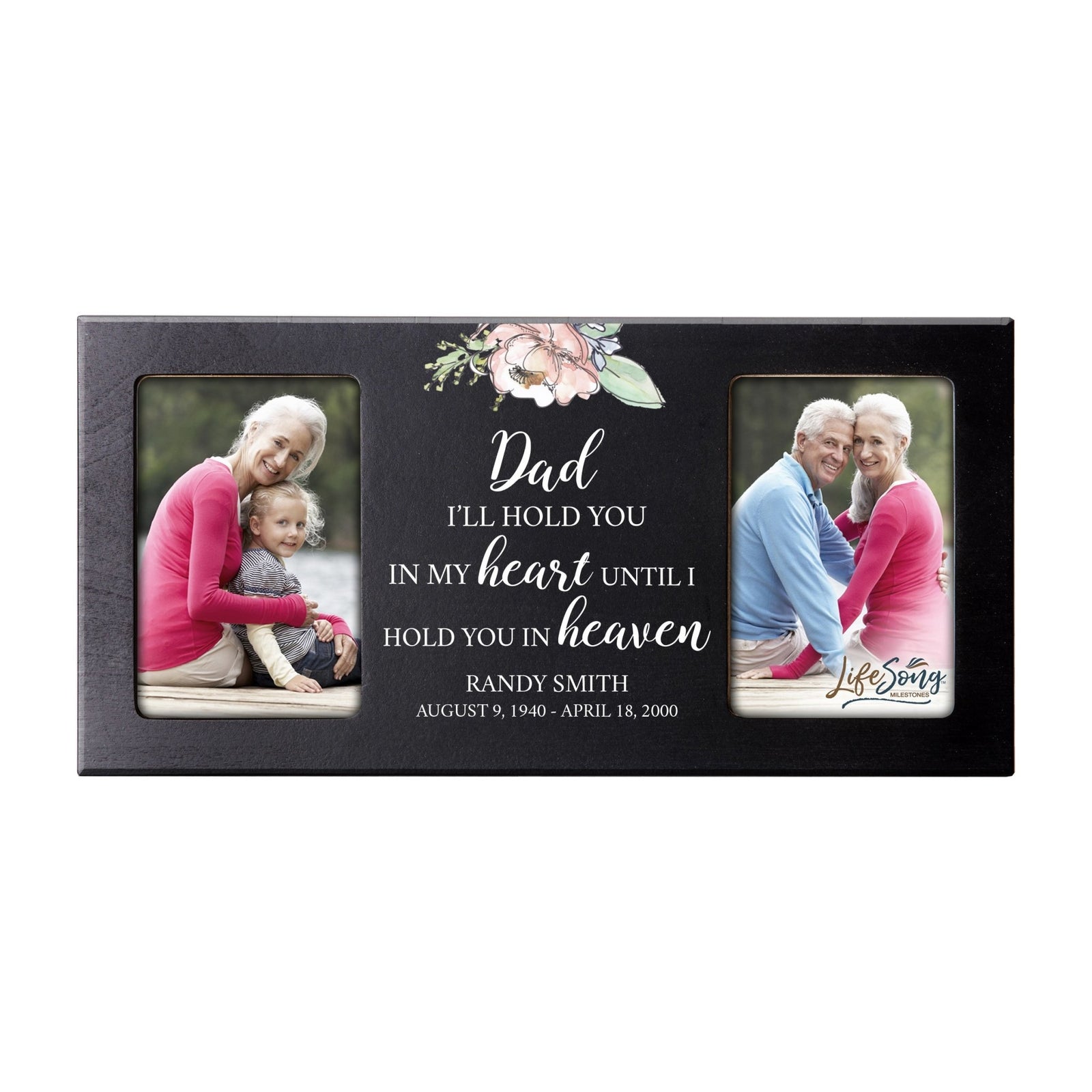 Custom Memorial Picture Frame 16x8in Holds Two 4x6in Photos - Dad, I’ll Hold You In My - LifeSong Milestones