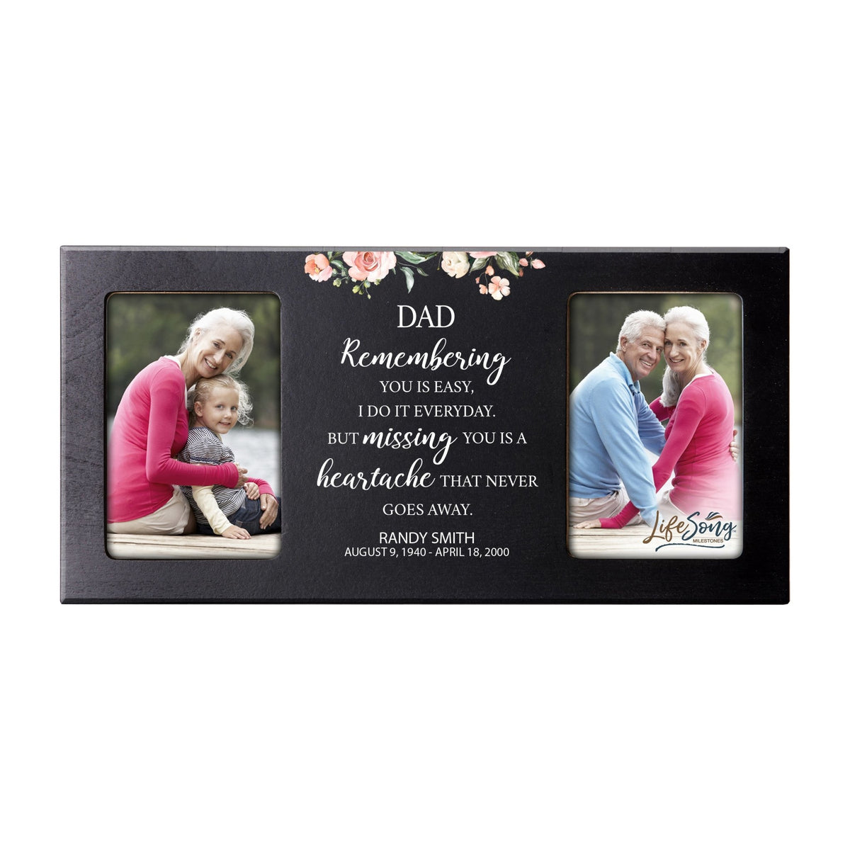 Custom Memorial Picture Frame 16x8in Holds Two 4x6in Photos - Dad, Remembering You Is Easy - LifeSong Milestones