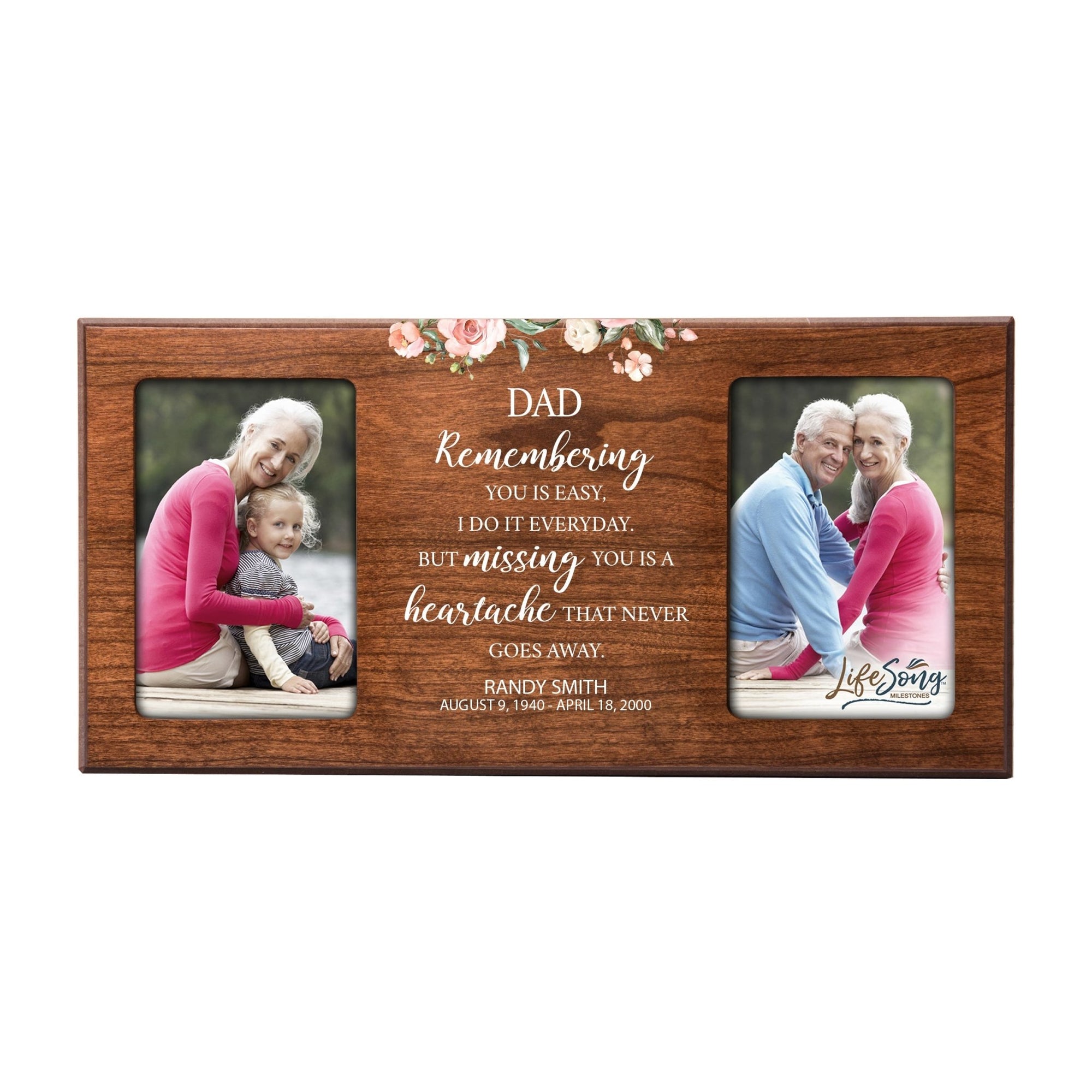 Custom Memorial Picture Frame 16x8in Holds Two 4x6in Photos - Dad, Remembering You Is Easy - LifeSong Milestones