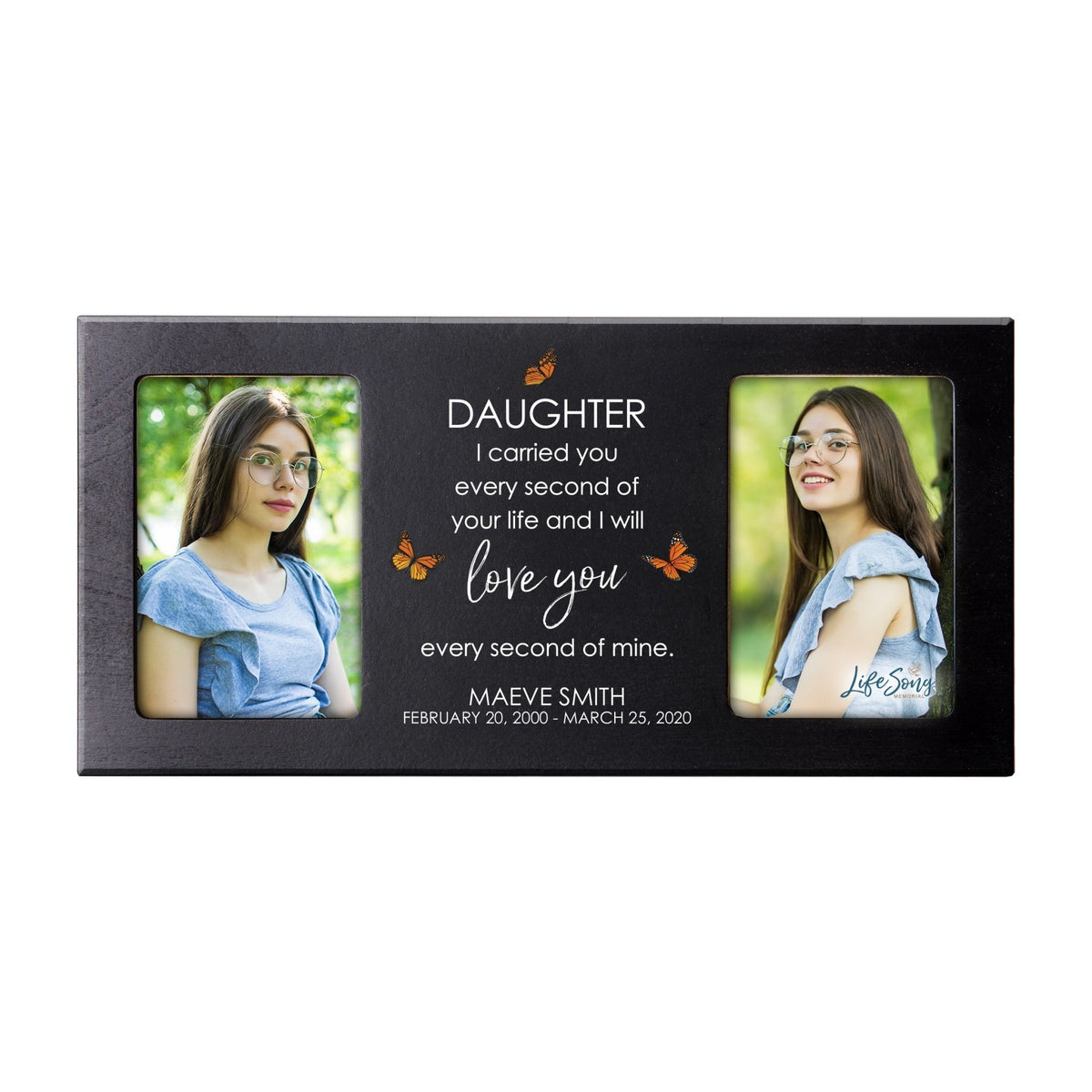 Custom Memorial Picture Frame 16x8in Holds Two 4x6in Photos - Daughter, I Carried You - LifeSong Milestones
