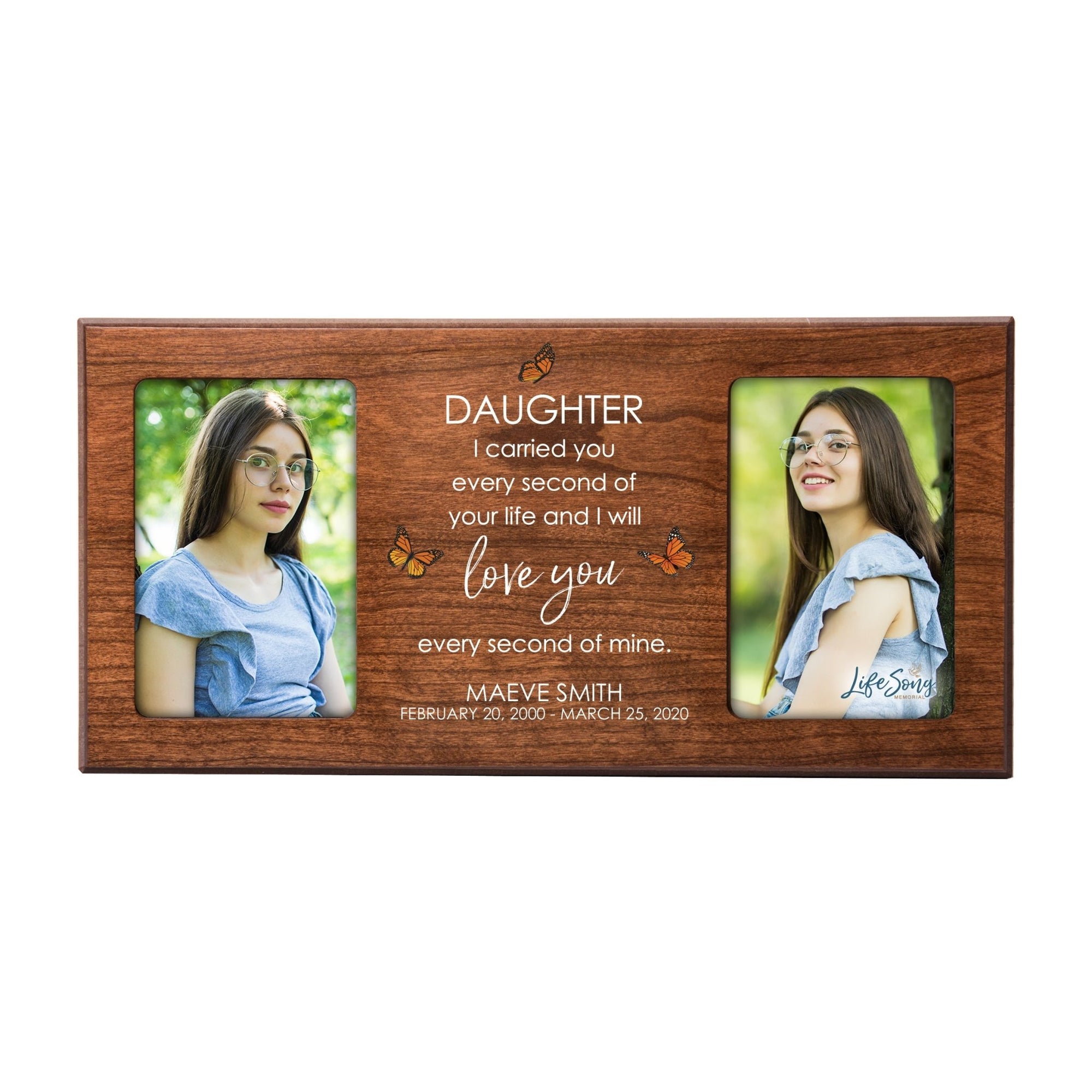 Custom Memorial Picture Frame 16x8in Holds Two 4x6in Photos - Daughter, I Carried You - LifeSong Milestones
