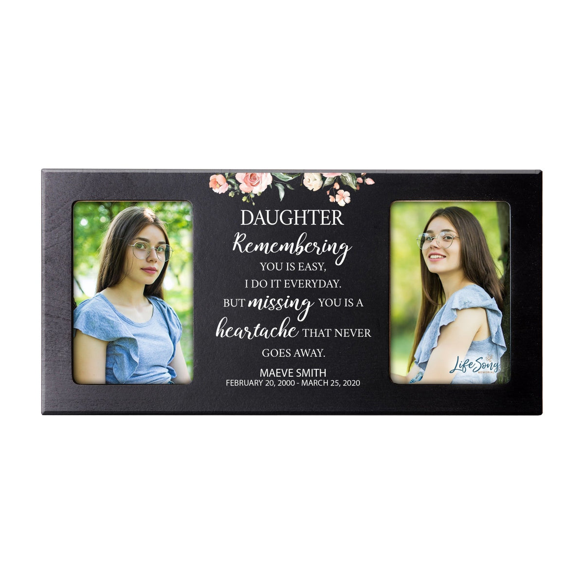 Custom Memorial Picture Frame 16x8in Holds Two 4x6in Photos - Daughter, Remembering You Is Easy - LifeSong Milestones