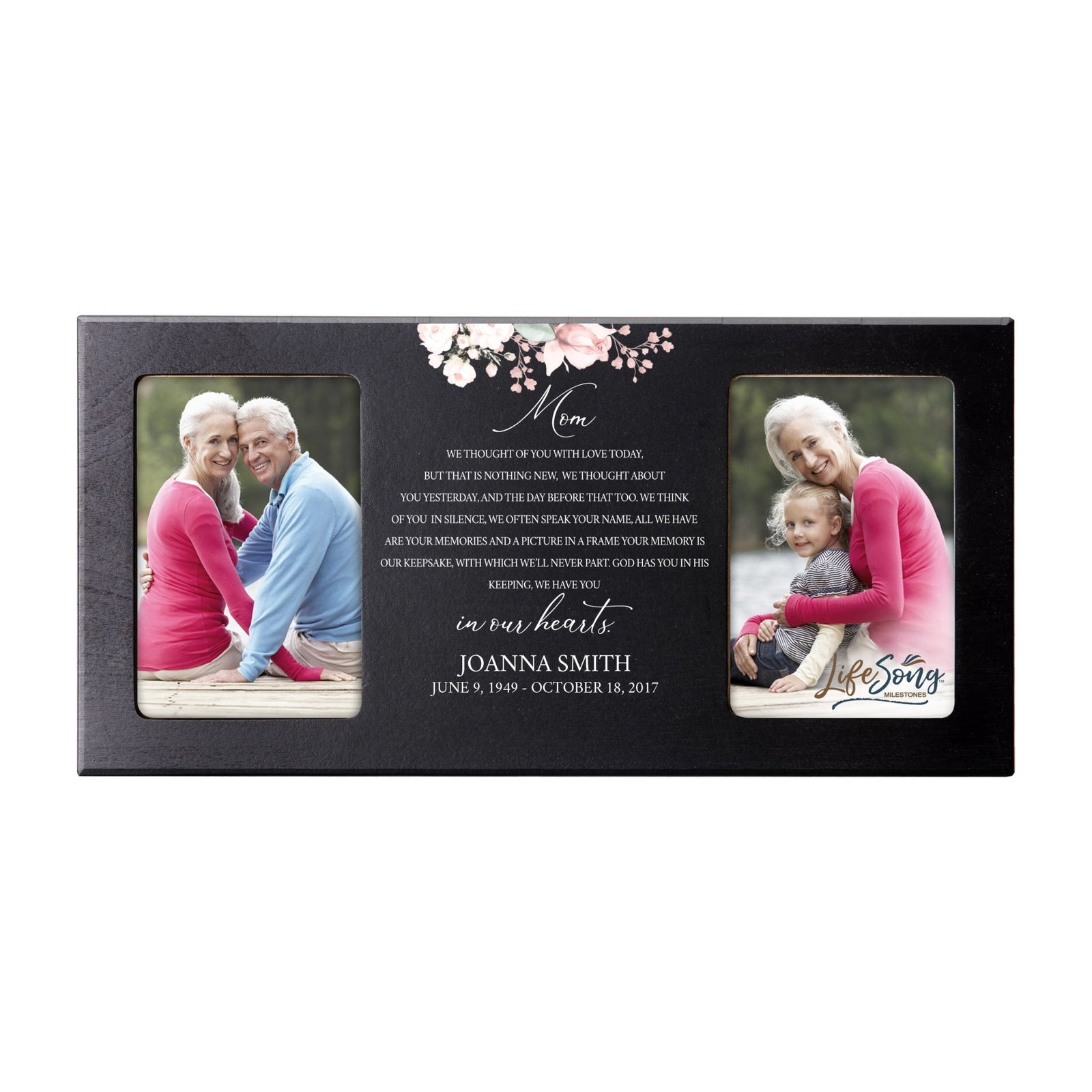 Custom Memorial Picture Frame 16x8in Holds Two 4x6in Photos - Mom, We Thought Of You - LifeSong Milestones