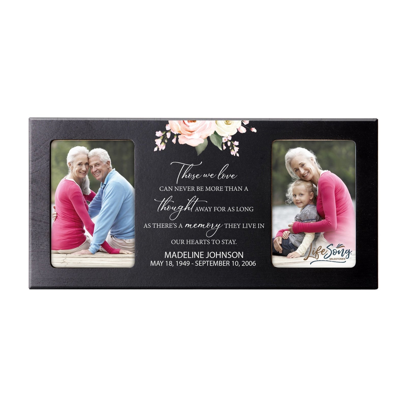 Custom Memorial Picture Frame 16x8in Holds Two 4x6in Photos - Our Hearts To Stay - LifeSong Milestones