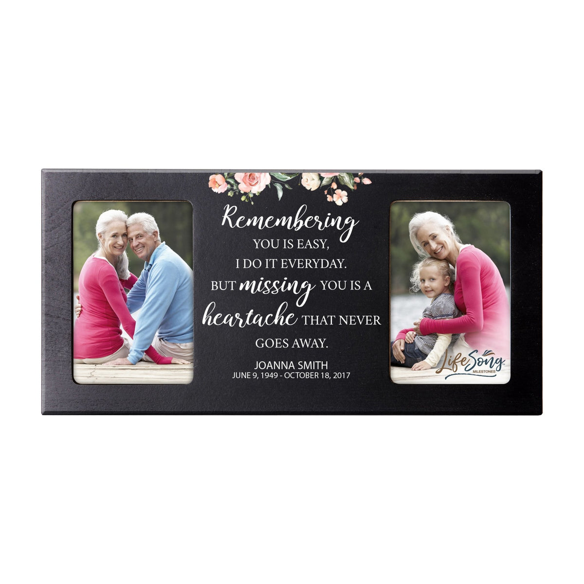 Custom Memorial Picture Frame 16x8in Holds Two 4x6in Photos - Remembering You Is Easy - LifeSong Milestones