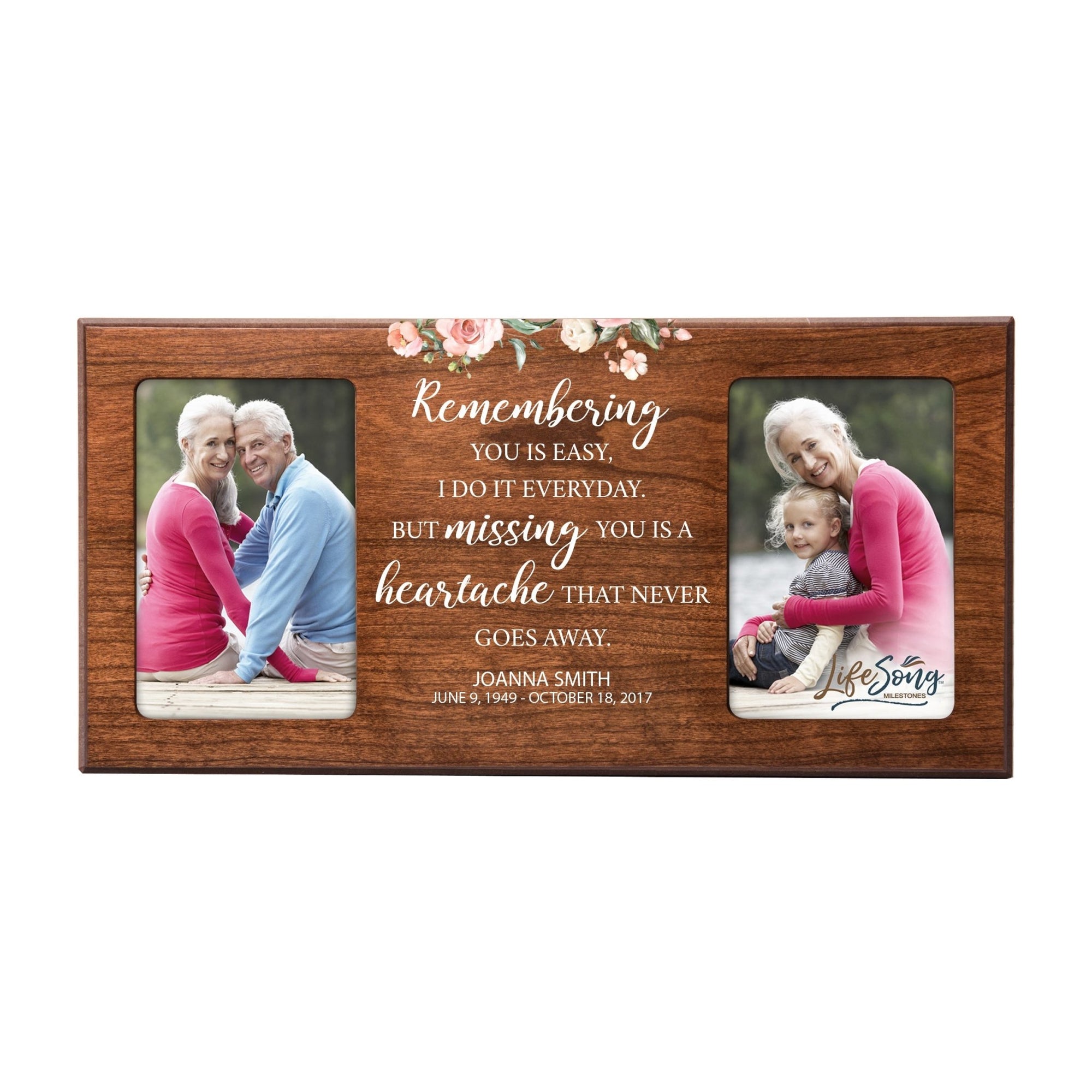 Custom Memorial Picture Frame 16x8in Holds Two 4x6in Photos - Remembering You Is Easy - LifeSong Milestones