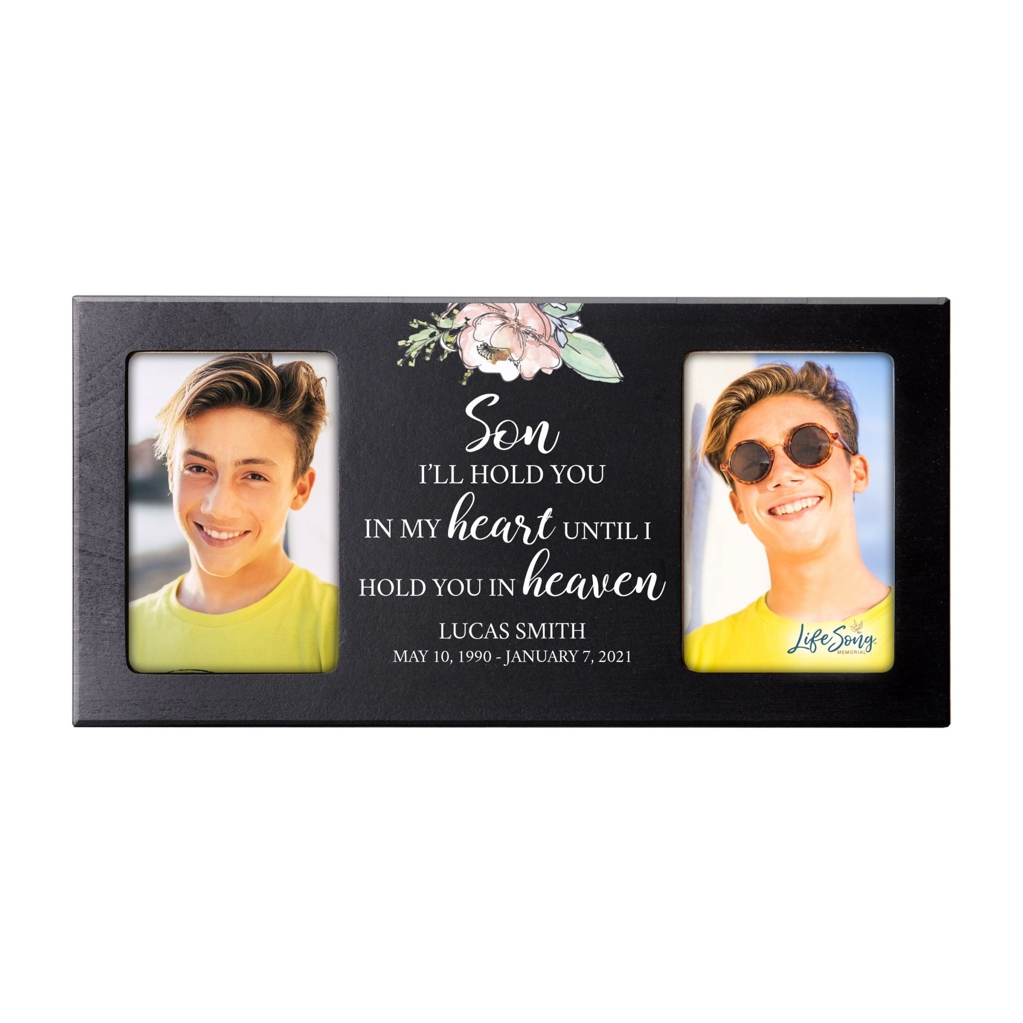 Custom Memorial Picture Frame 16x8in Holds Two 4x6in Photos - Son, I’ll Hold You In My - LifeSong Milestones