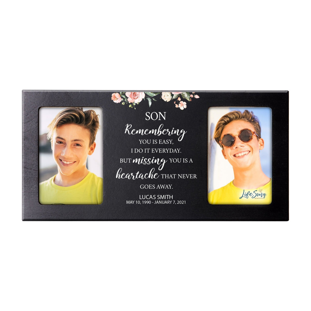 Custom Memorial Picture Frame 16x8in Holds Two 4x6in Photos - Son, Remembering You Is Easy - LifeSong Milestones