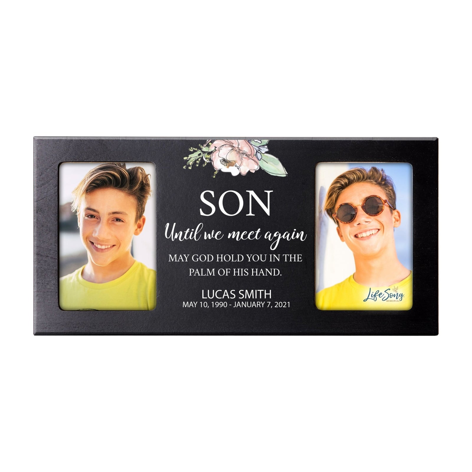 Custom Memorial Picture Frame 16x8in Holds Two 4x6in Photos - Son, Until We, Meet Again - LifeSong Milestones