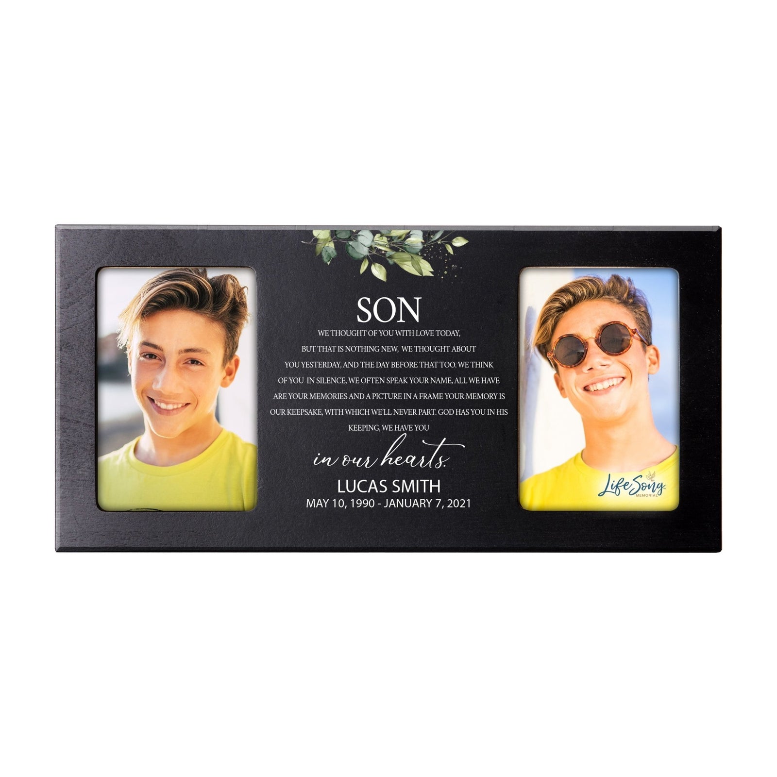 Custom Memorial Picture Frame 16x8in Holds Two 4x6in Photos - Son, We Thought Of You - LifeSong Milestones