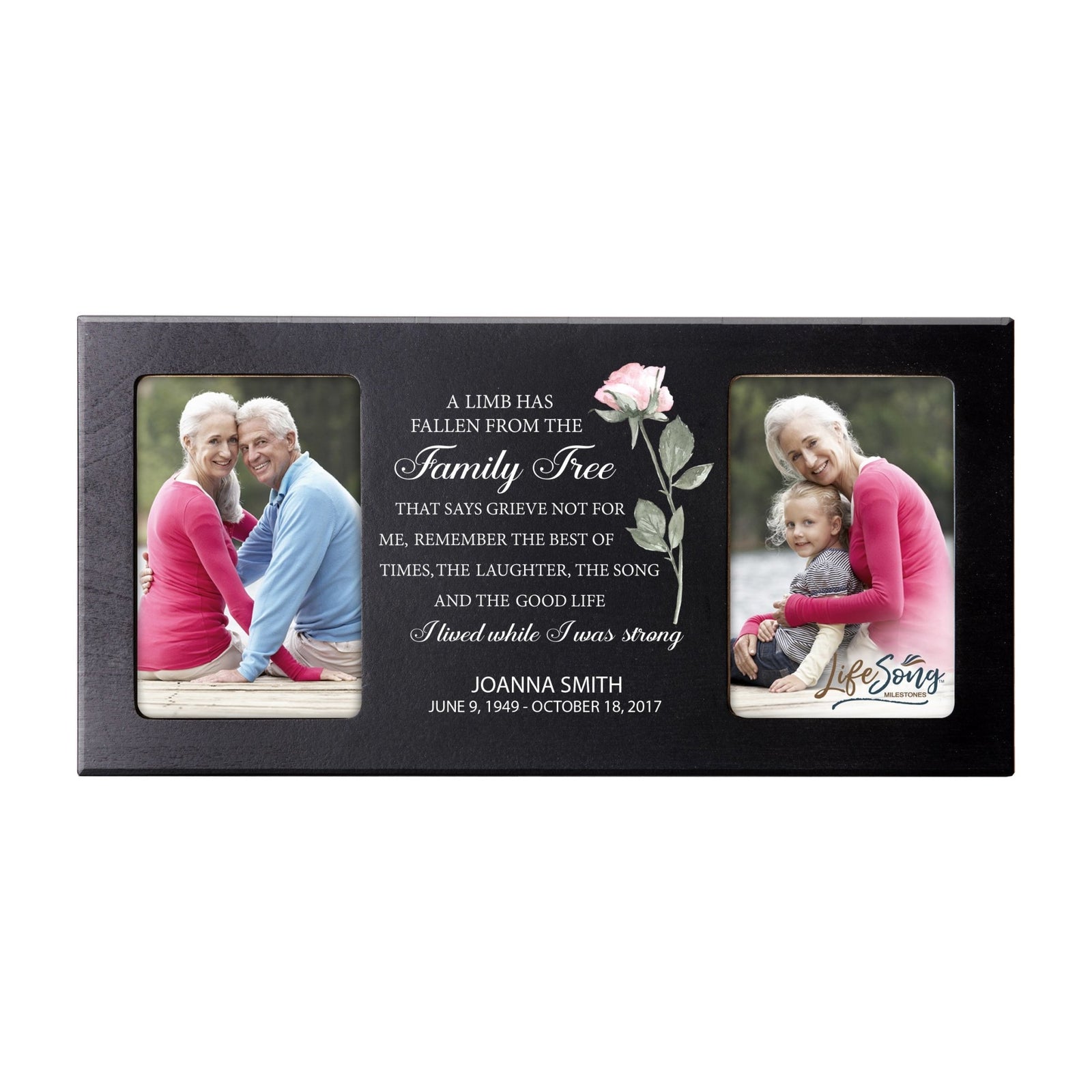 Custom Memorial Picture Frame 16x8in Holds Two 4x6in Photos - The Good Life I Lived - LifeSong Milestones