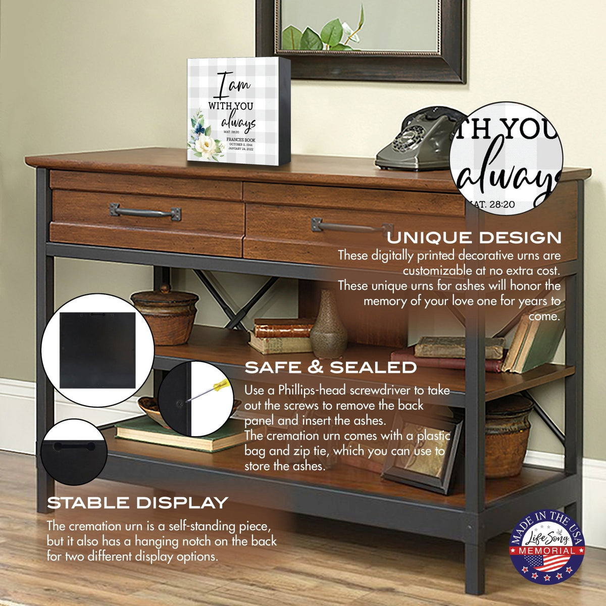 Memorial Customizable Tabletop Shadow Box Urn For Human Ashes