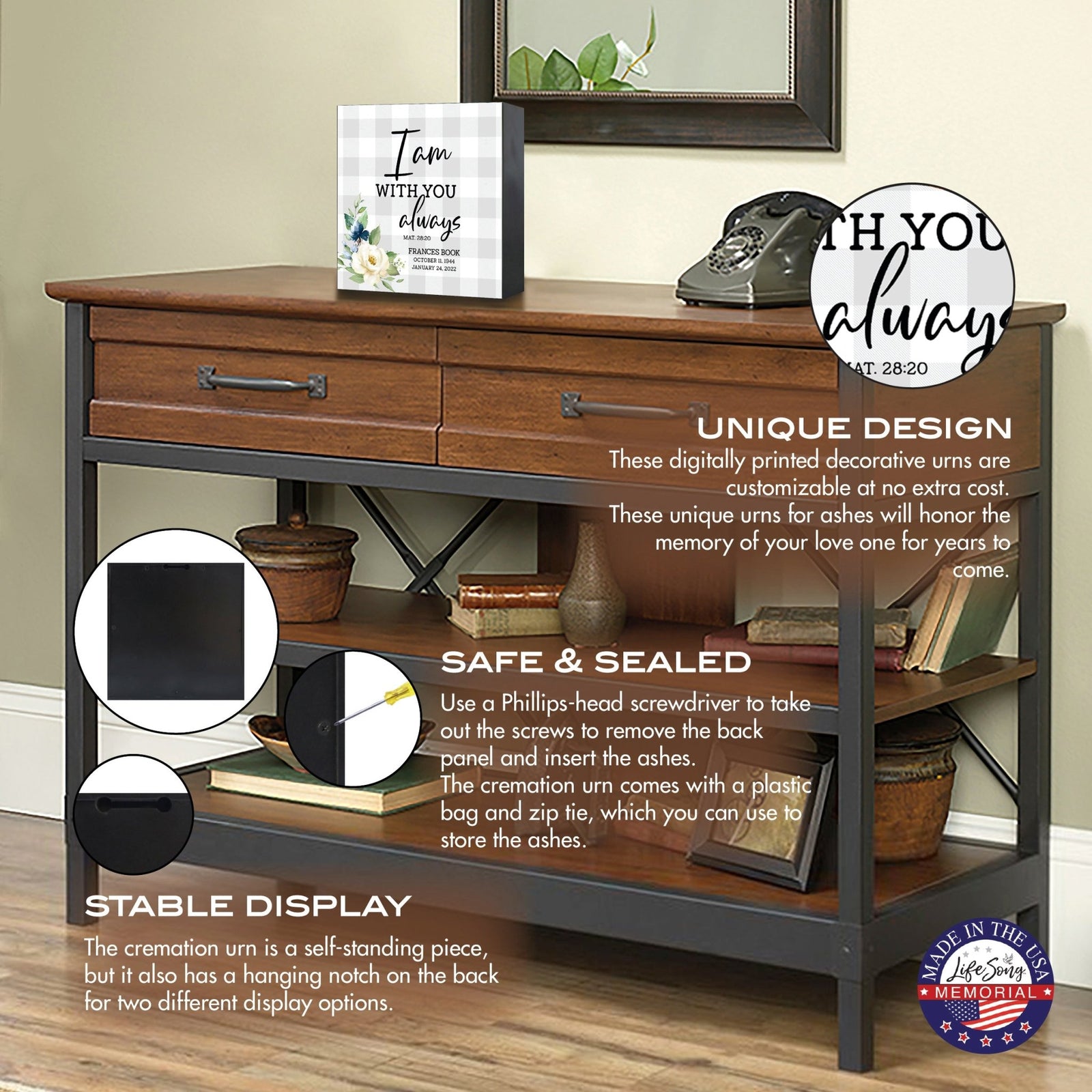 Memorial Customizable Tabletop Shadow Box Urn For Human Ashes