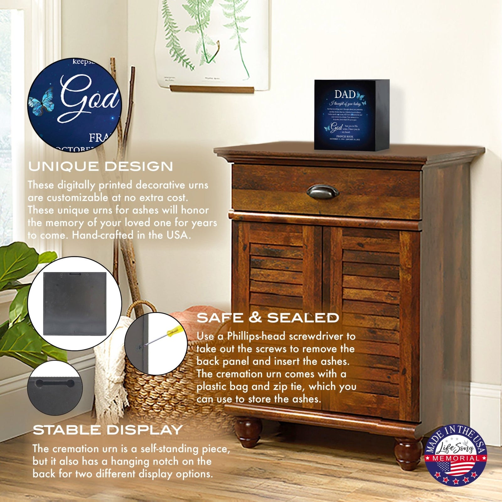 Custom Funeral Shadow Box Shelf Urn For Dad