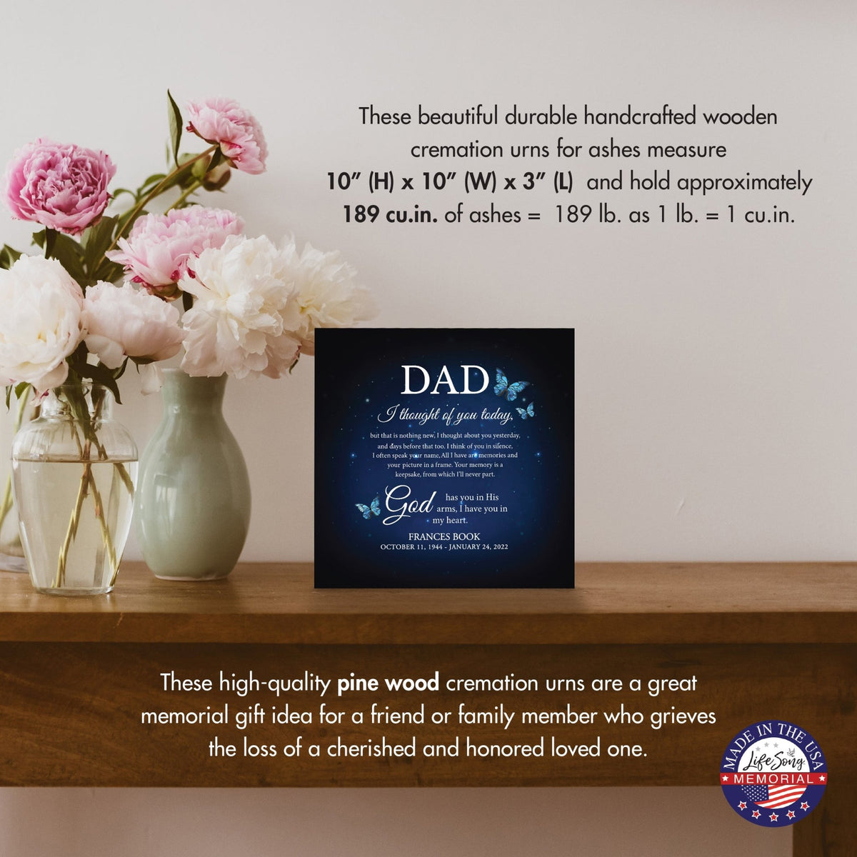 Personalized Modern Shadow Box Tabletop For Urn Ashes