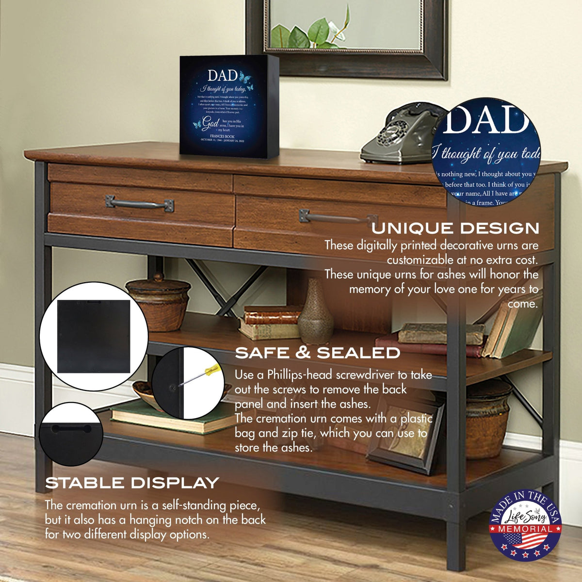 Custom Funeral Shadow Box Shelf Urn For Adult Human Ashes