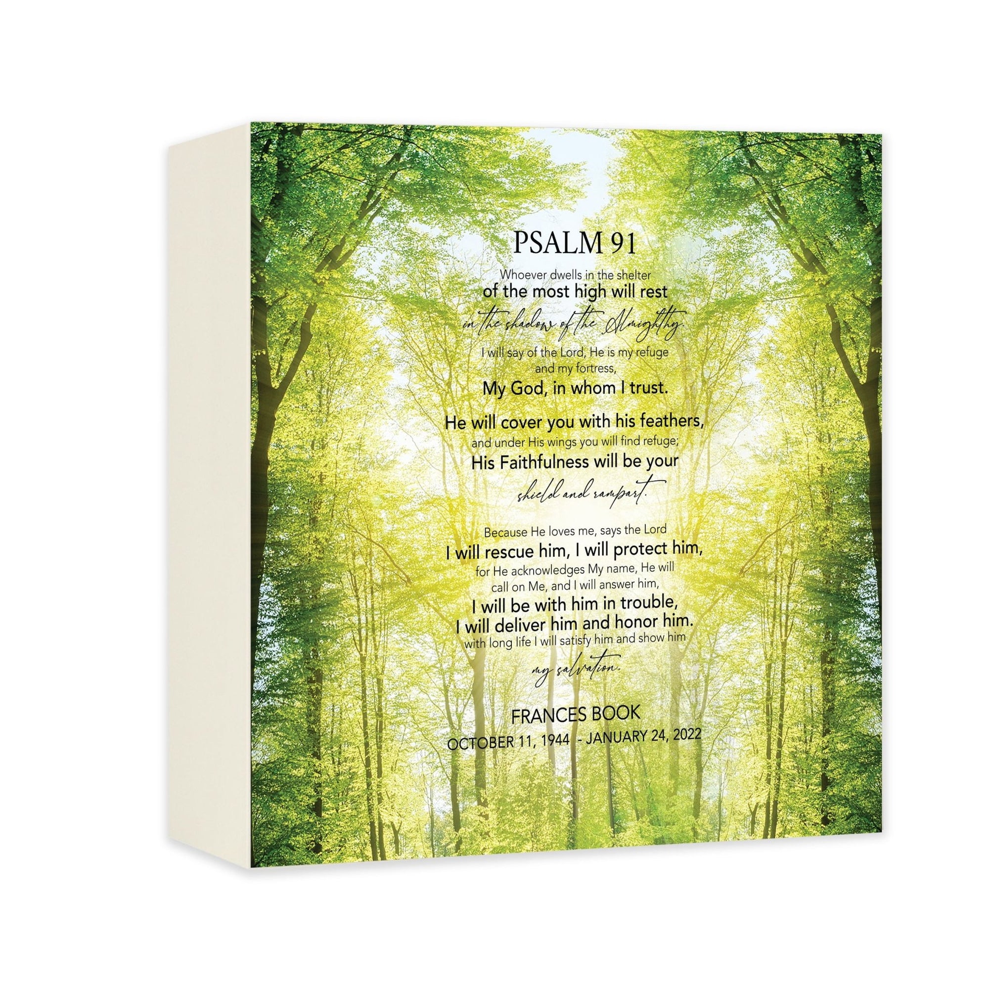 Custom Memorial Shadow Box Urn Box for Human Ashes - Psalm 91 - LifeSong Milestones