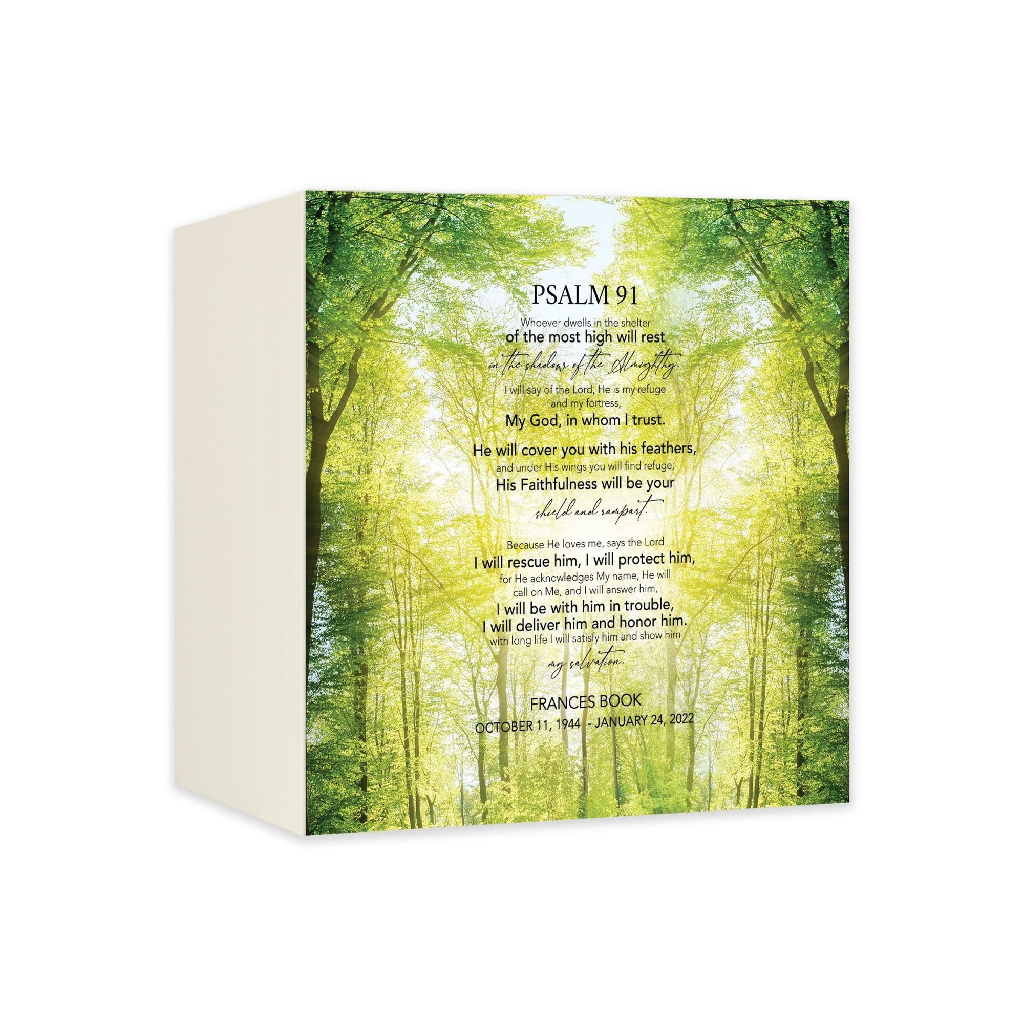 Custom Memorial Shadow Box Urn Box for Human Ashes - Psalm 91 - LifeSong Milestones