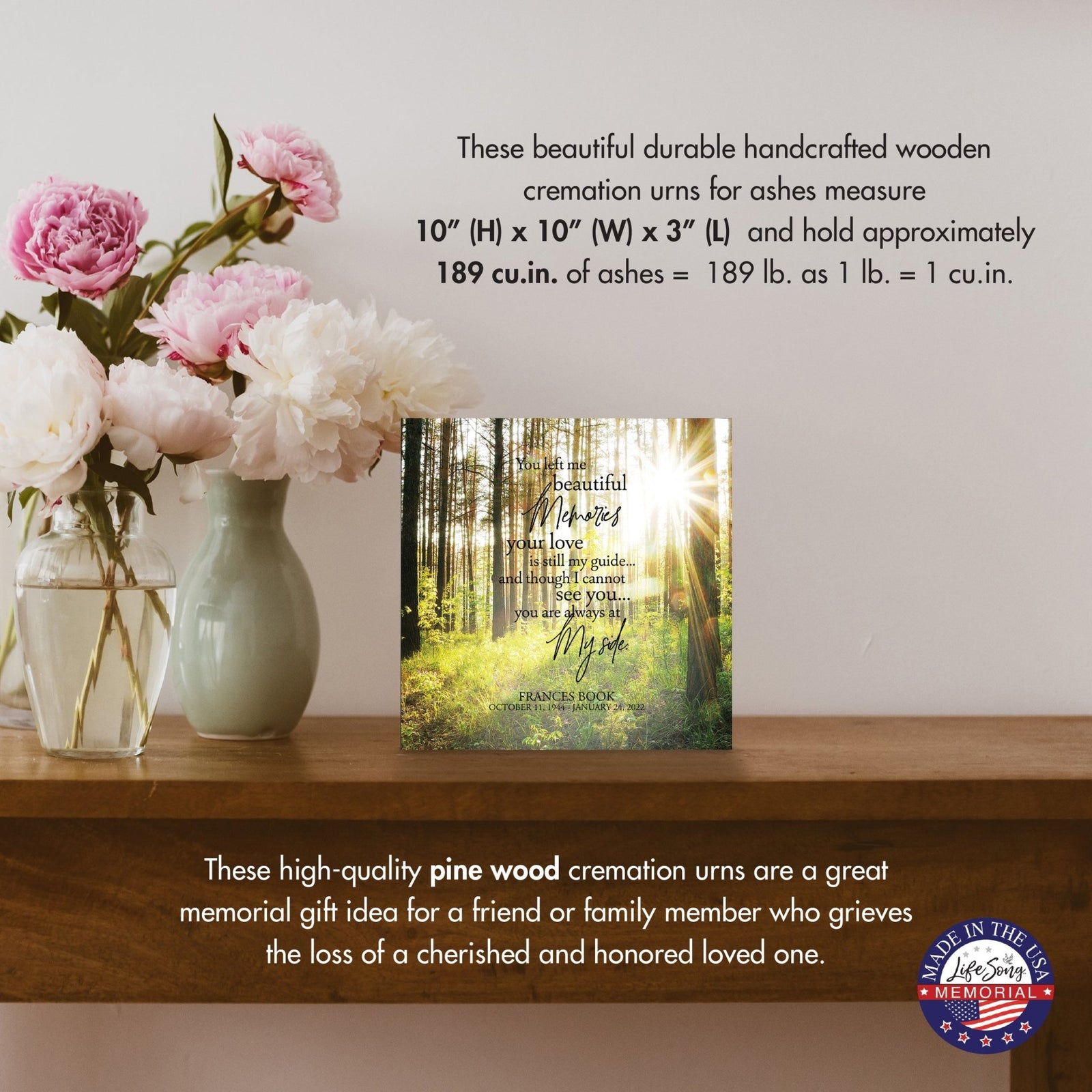 Custom Memorial Shadow Box Urn Box for Human Ashes - You Left Me Beautiful Memories - LifeSong Milestones