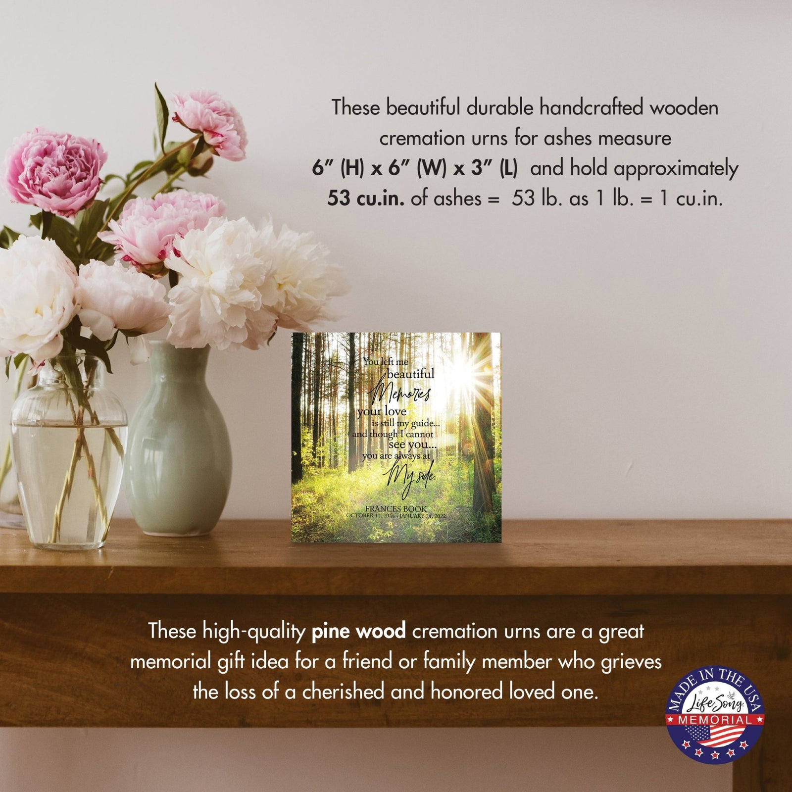 Custom Memorial Shadow Box Urn Box for Human Ashes - You Left Me Beautiful Memories - LifeSong Milestones