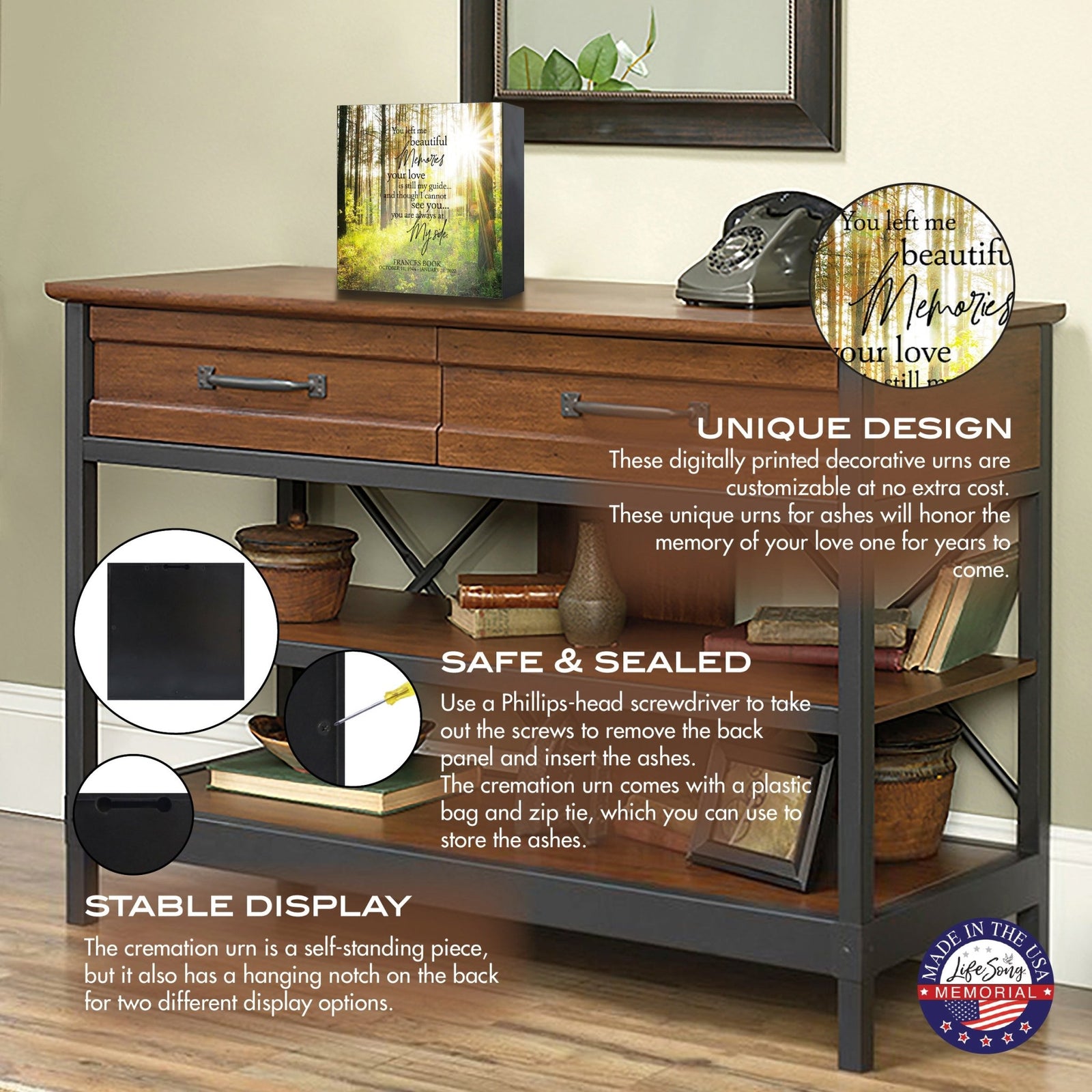 Custom Memorial Shadow Box Urn Box for Human Ashes - You Left Me Beautiful Memories - LifeSong Milestones