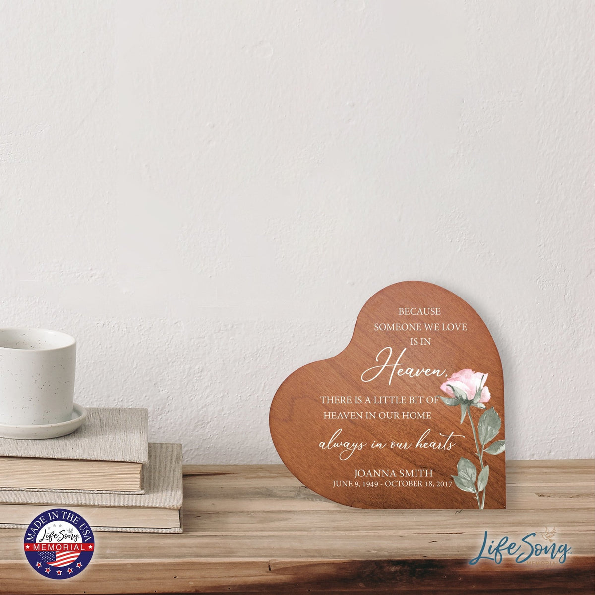 Custom Memorial Solid Wood Heart Decoration 5x5.25 Because Someone We (Cherry) - LifeSong Milestones