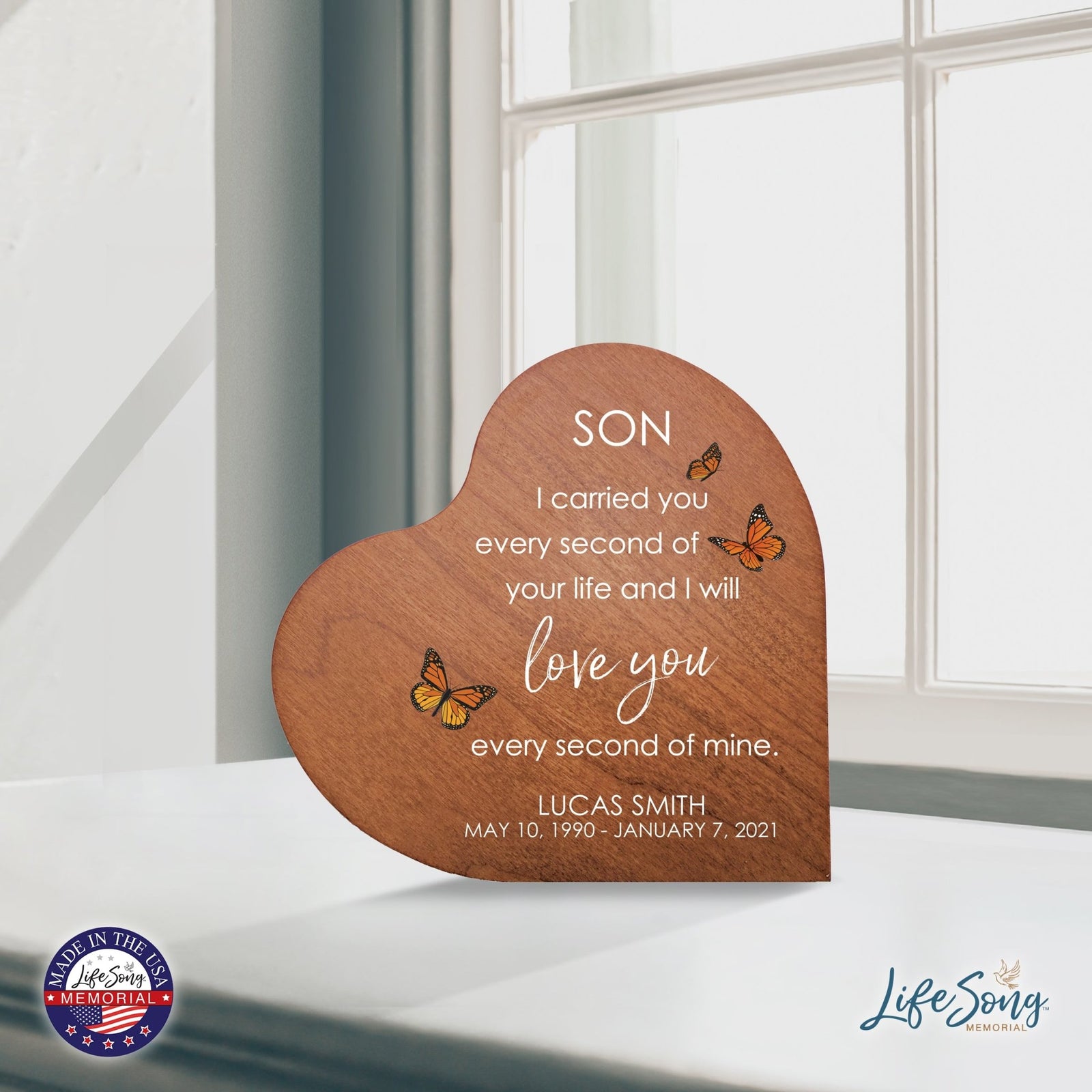 Custom Memorial Solid Wood Heart Decoration 5x5.25 I Carried You (Cherry) - LifeSong Milestones