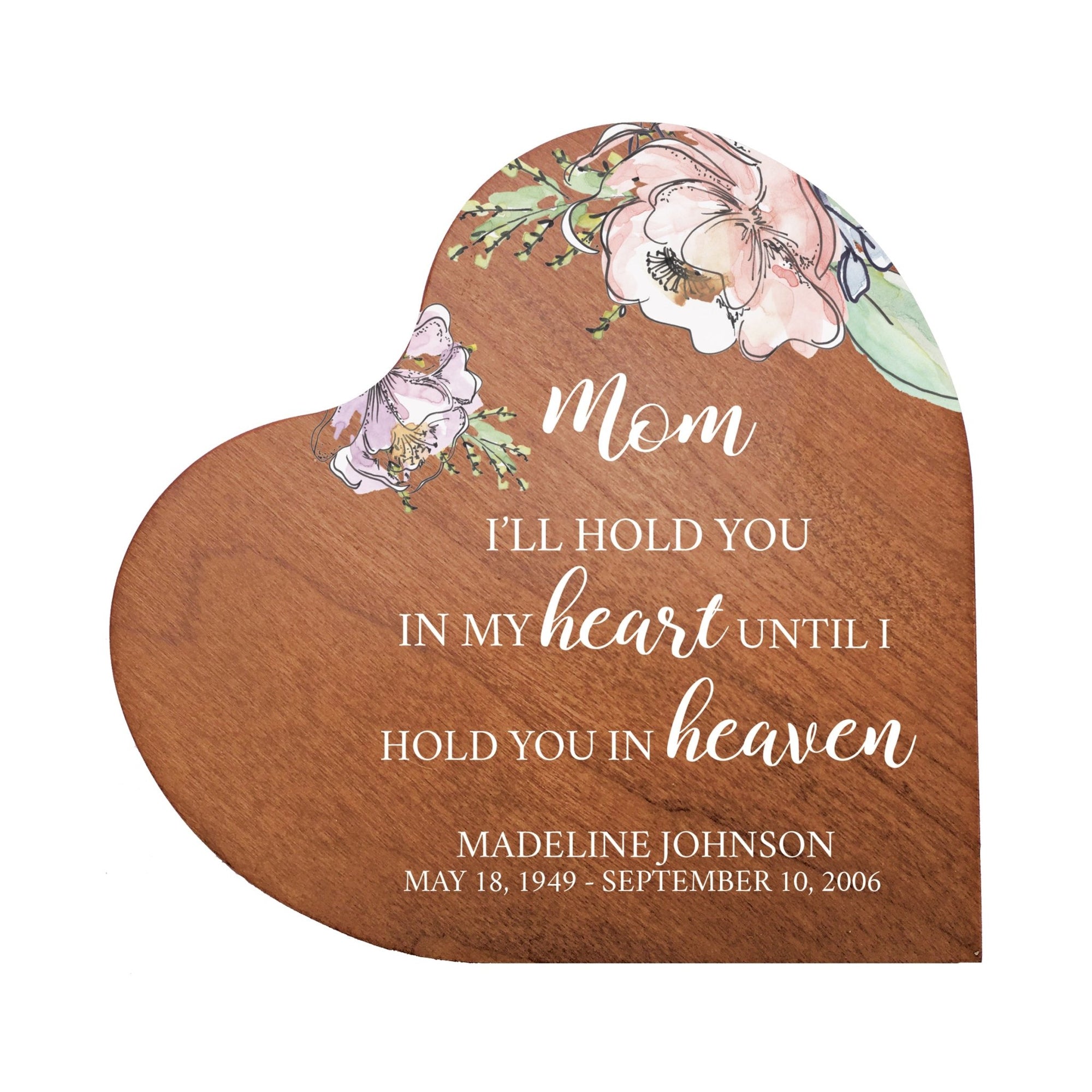 Custom Memorial Solid Wood Heart Decoration 5x5.25 I’ll Hold (Cherry) - LifeSong Milestones
