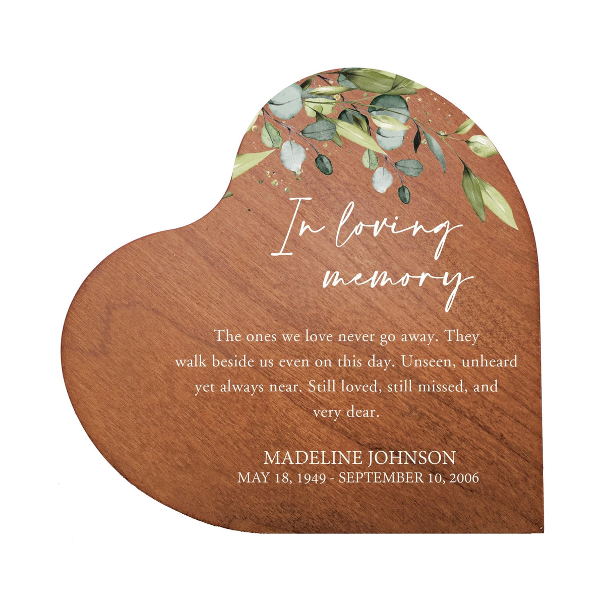 Custom Memorial Solid Wood Heart Decoration 5x5.25 In Loving Memory (Cherry) - LifeSong Milestones