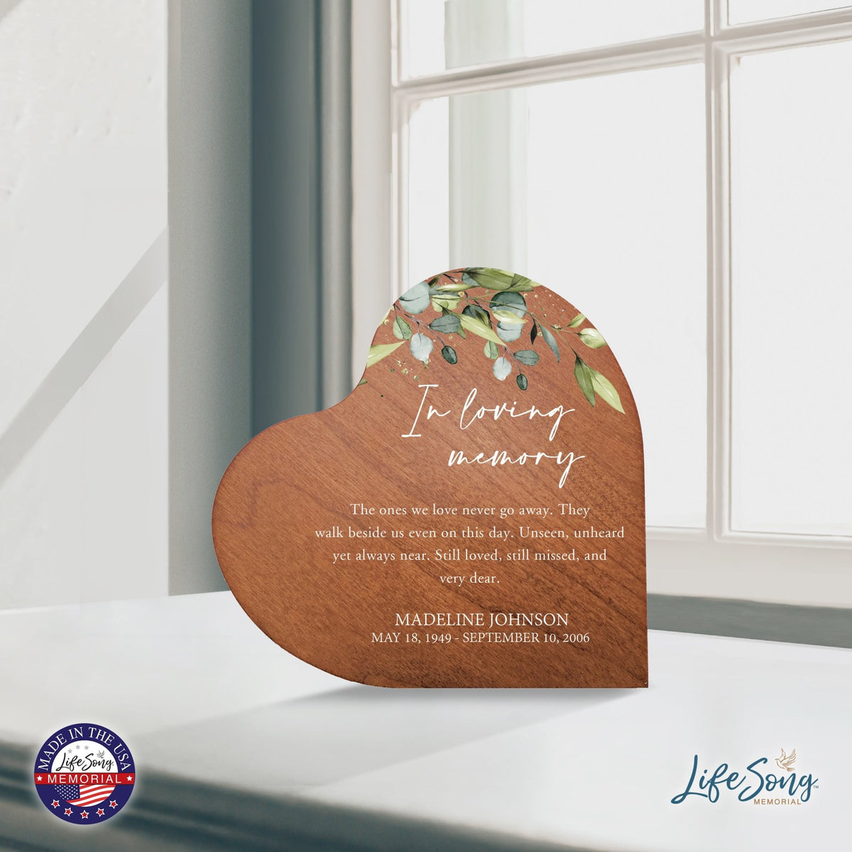 Custom Memorial Solid Wood Heart Decoration 5x5.25 In Loving Memory (Cherry) - LifeSong Milestones