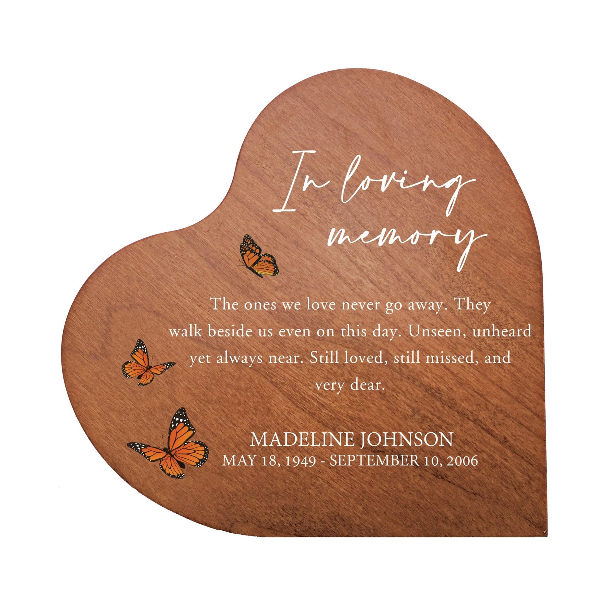 Custom Memorial Solid Wood Heart Decoration 5x5.25 In Loving Memory (Cherry) - LifeSong Milestones