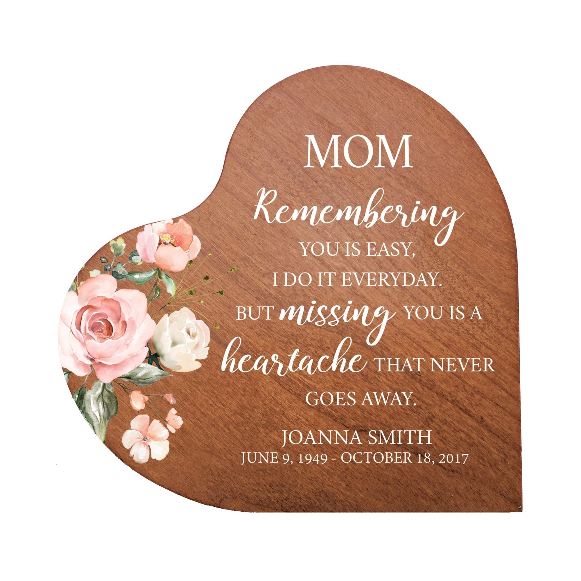 Custom Memorial Solid Wood Heart Decoration 5x5.25 Remembering You Is (Cherry) - LifeSong Milestones