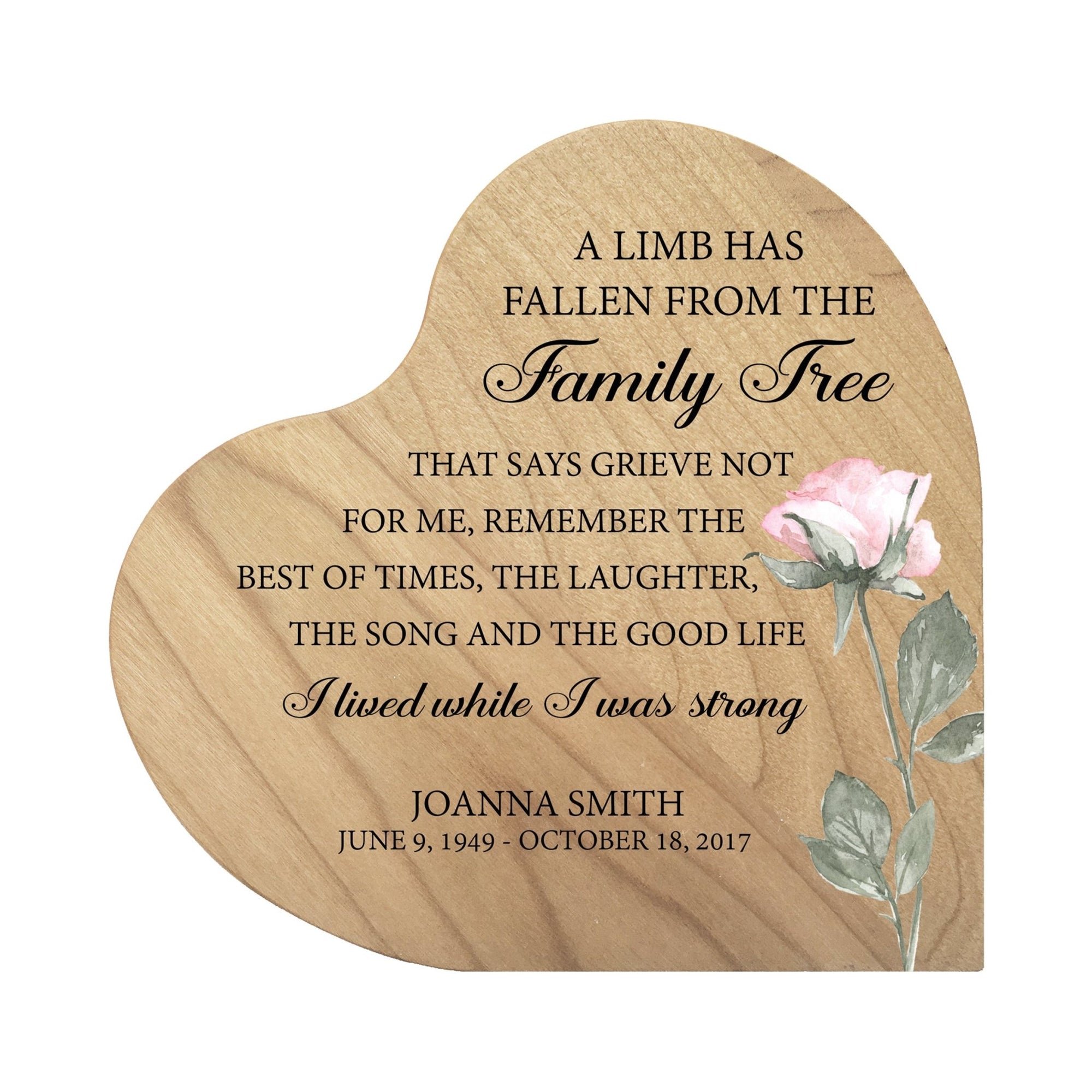 Custom Memorial Solid Wood Heart Decoration A Limb Has Fallen (Maple) - LifeSong Milestones